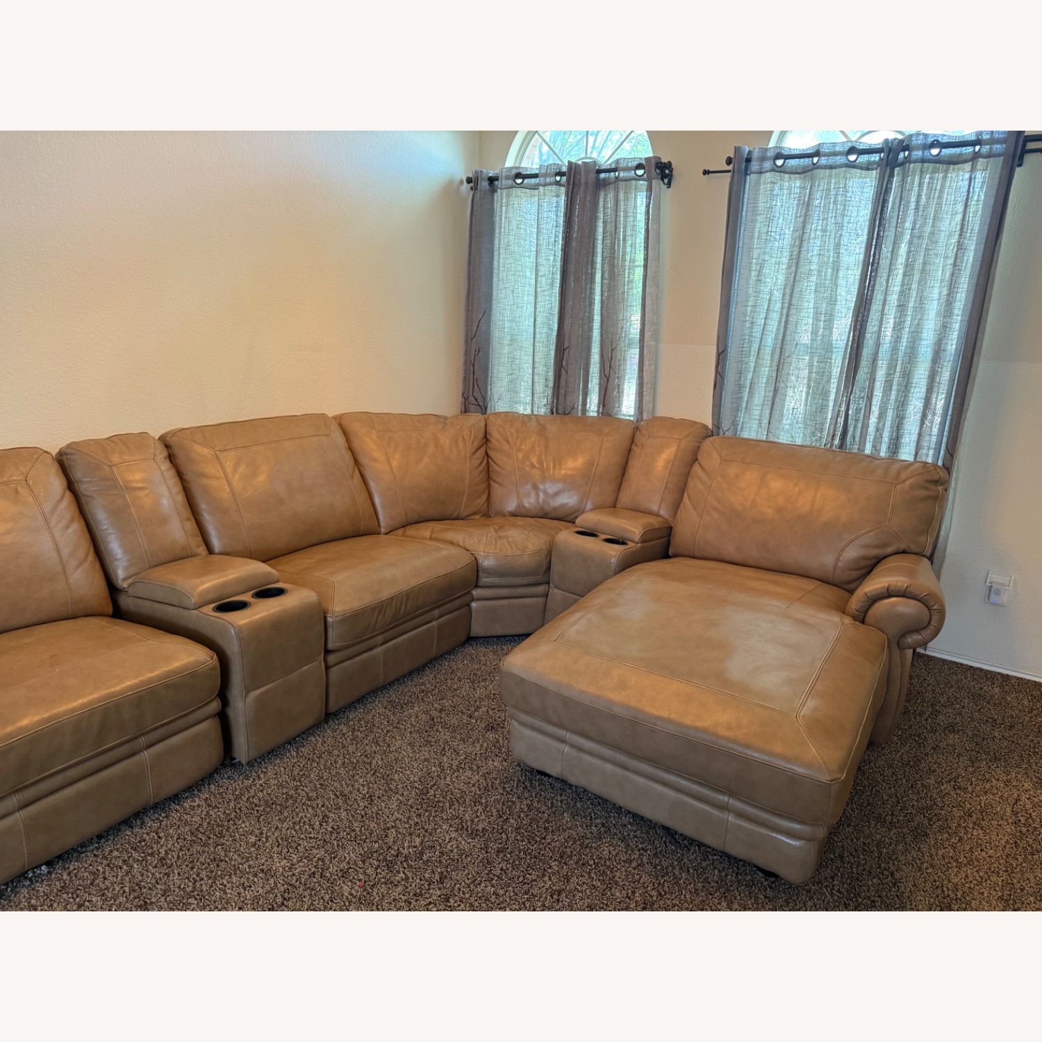 Luxurious Brown Leather Reclining 7 Sectional Sofa - image-6