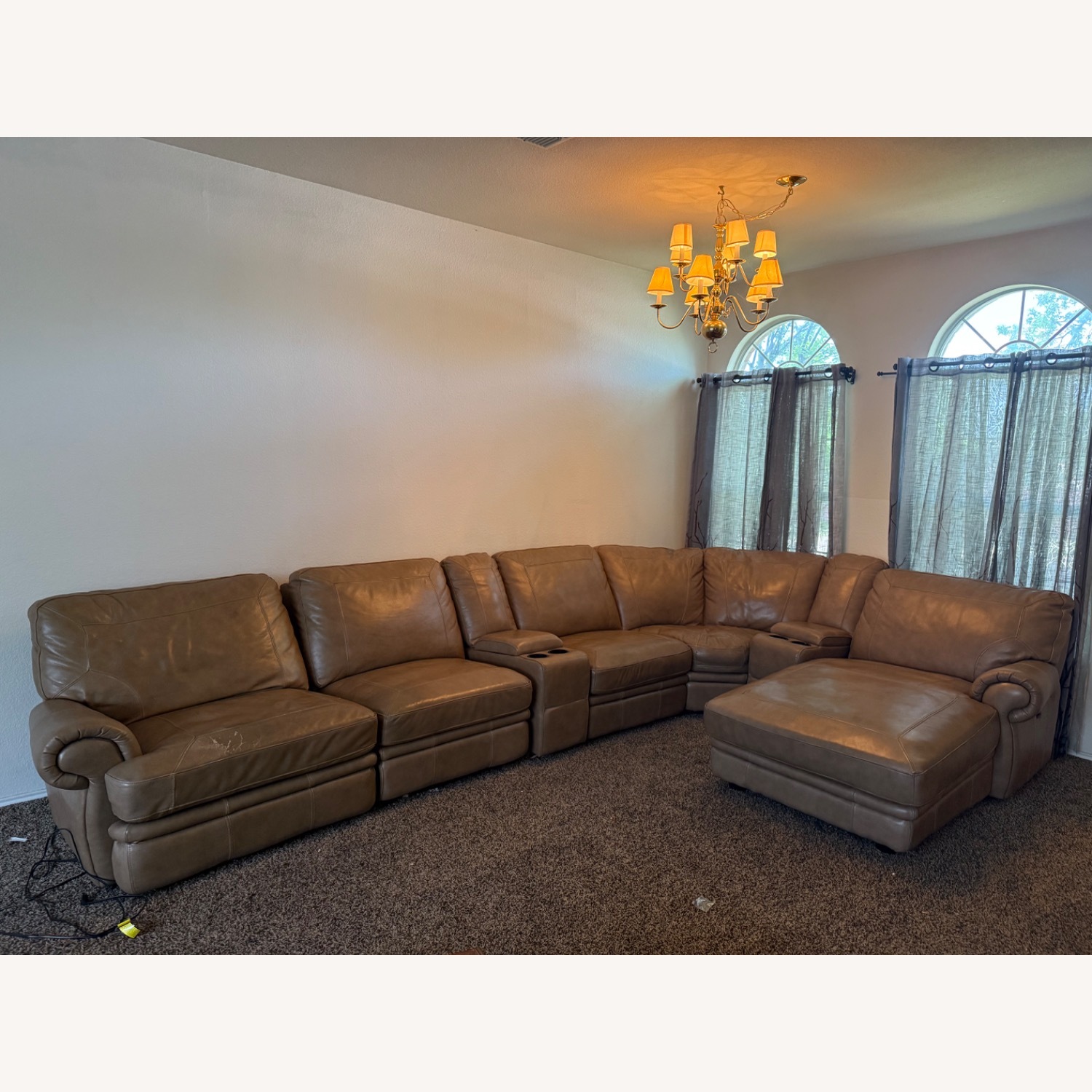 Luxurious Brown Leather Reclining 7 Sectional Sofa - image-3