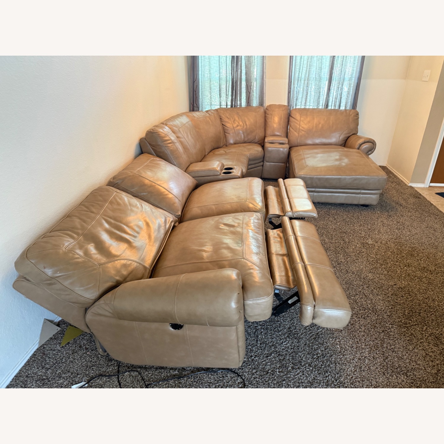 Luxurious Brown Leather Reclining 7 Sectional Sofa - image-1