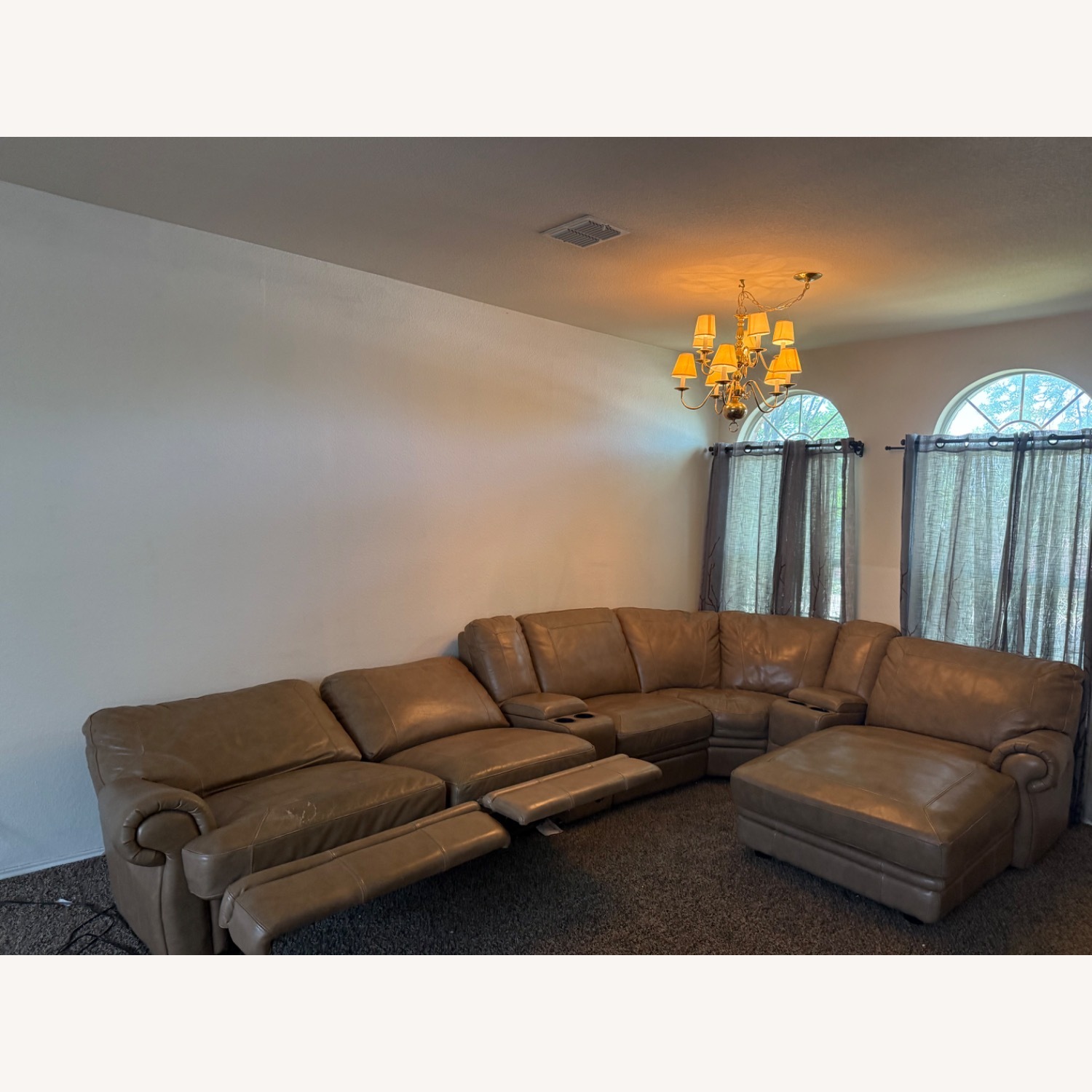 Luxurious Brown Leather Reclining 7 Sectional Sofa - image-2