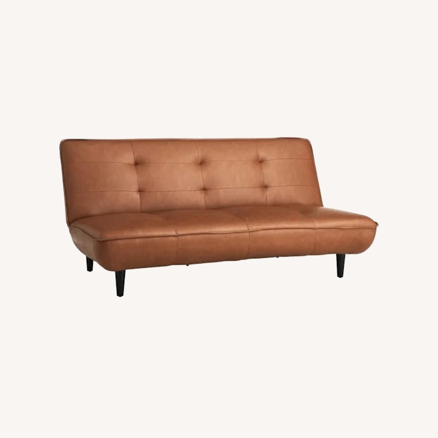 Wyatt Push Back Sofa, Cognac Faux Leather - image-0