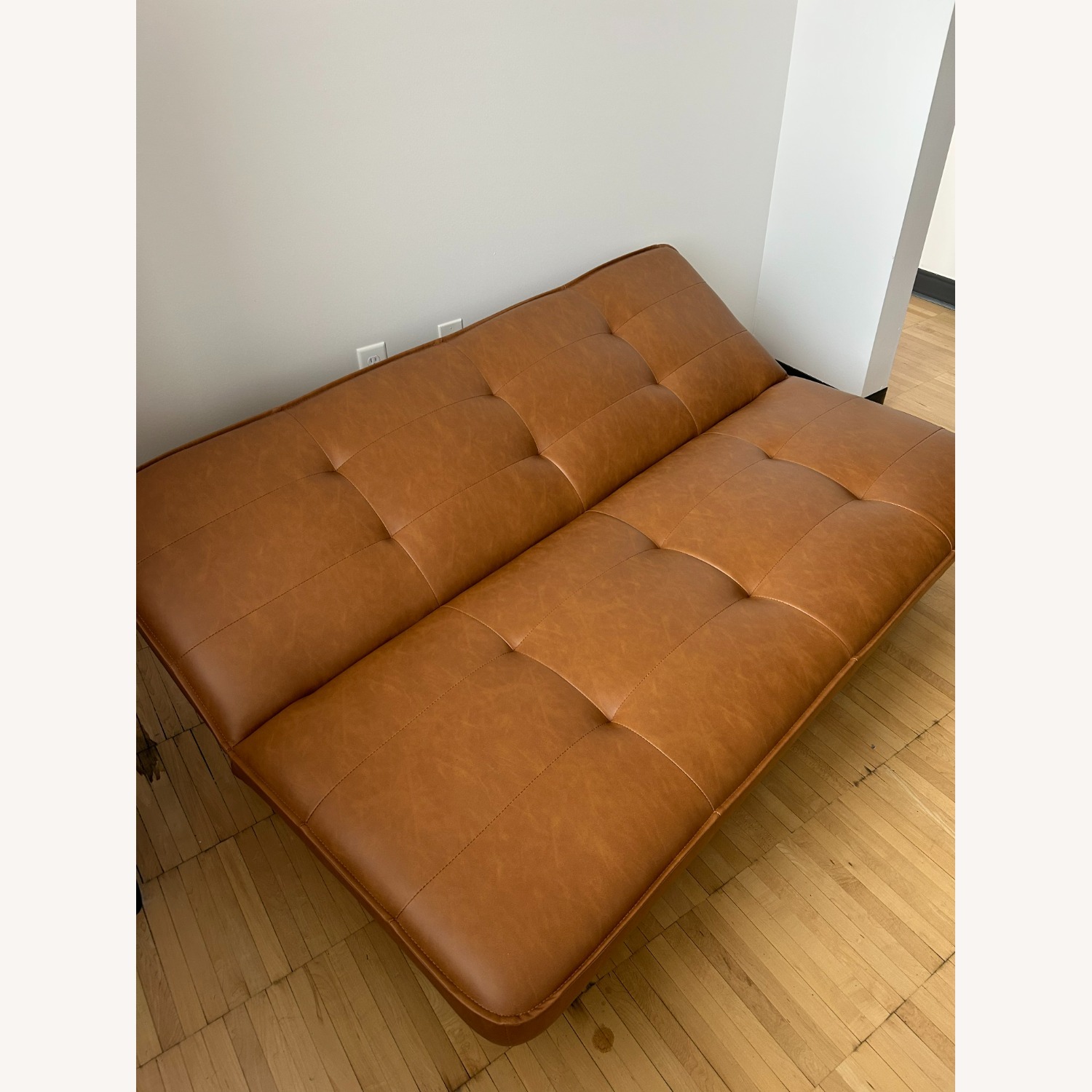 Wyatt Push Back Sofa, Cognac Faux Leather - image-2