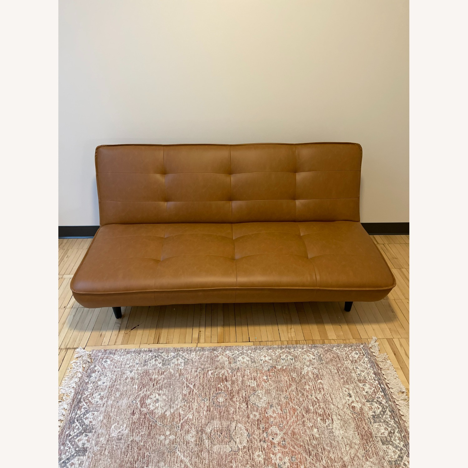 Wyatt Push Back Sofa, Cognac Faux Leather - image-1