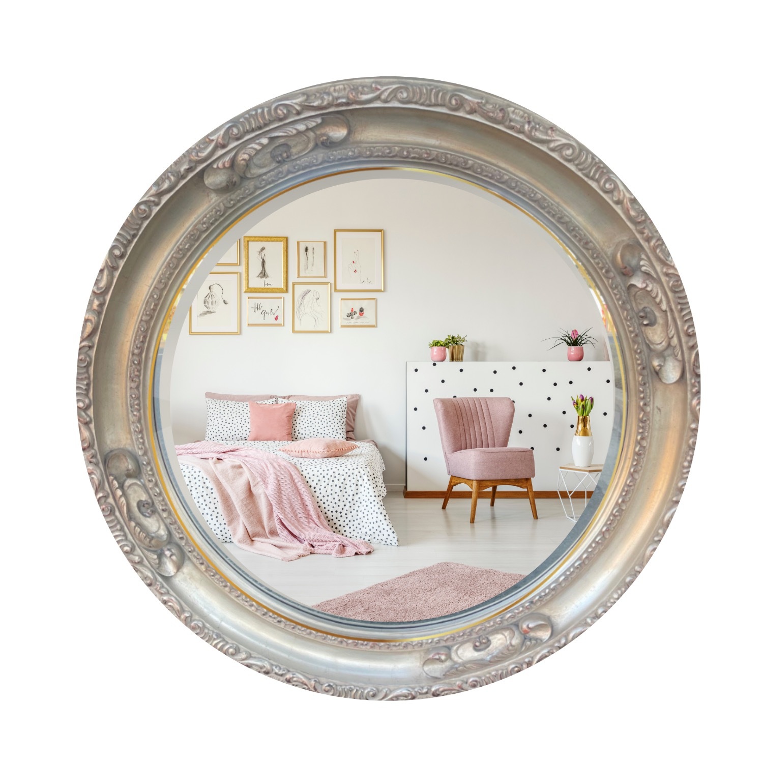 Vintage Ornate Round Wall Mirror - image-1