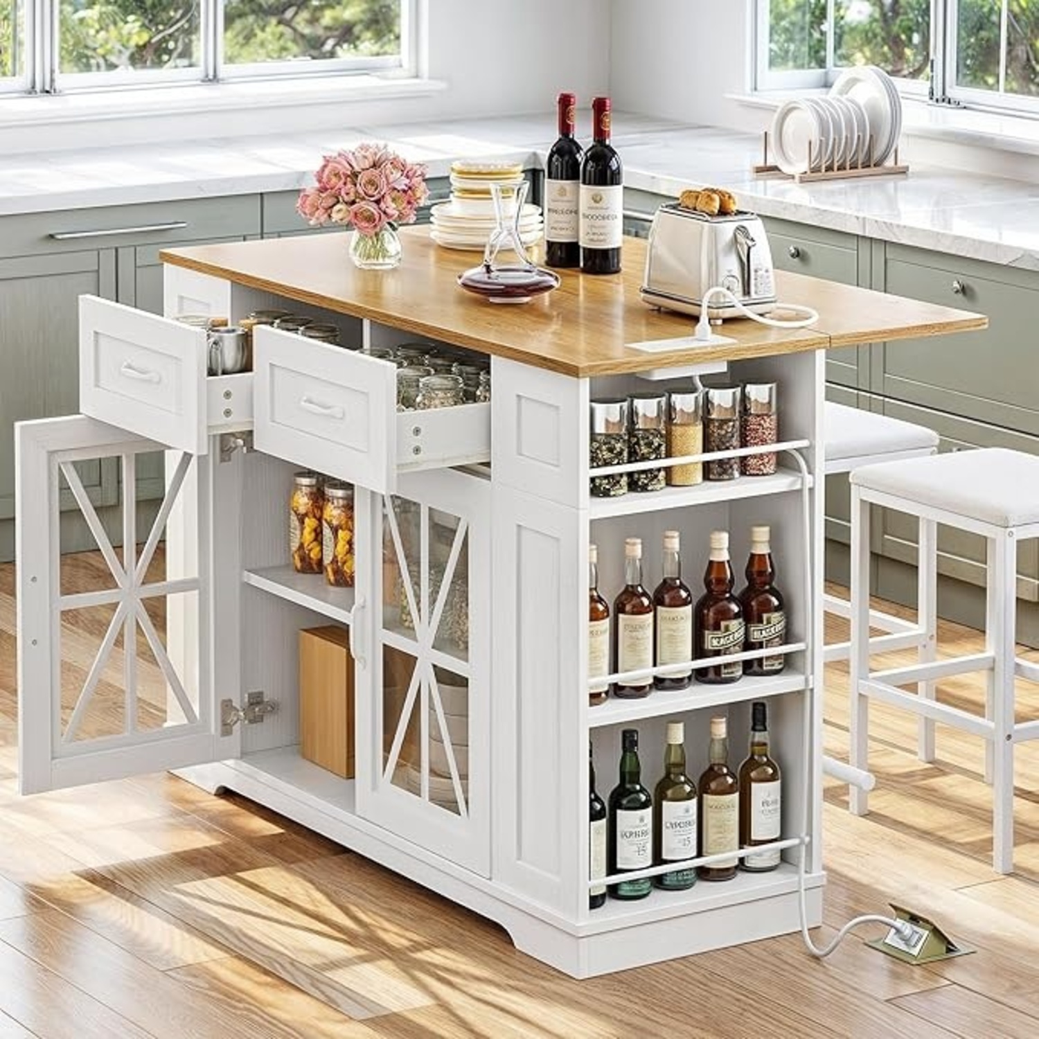 Kitchen Island with Outlet & Stools - image-8