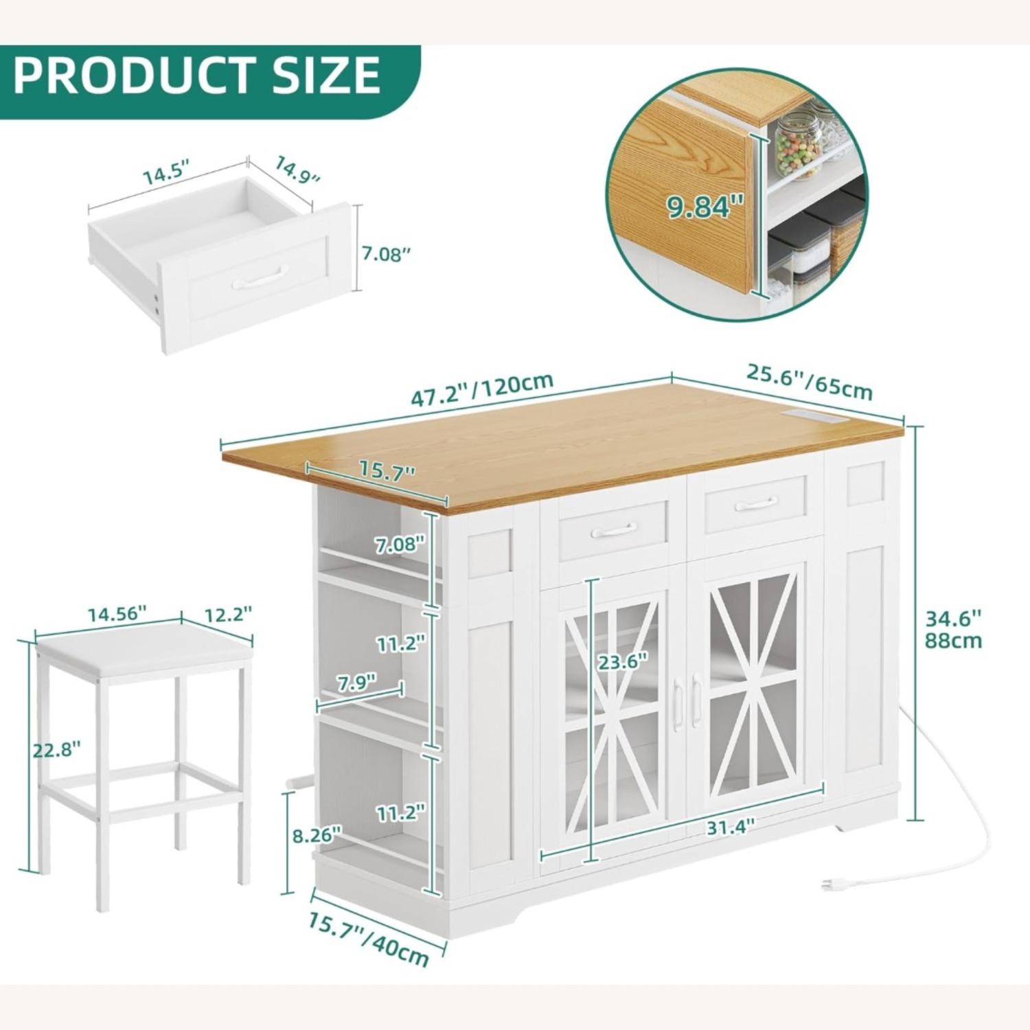 Kitchen Island with Outlet & Stools - image-3