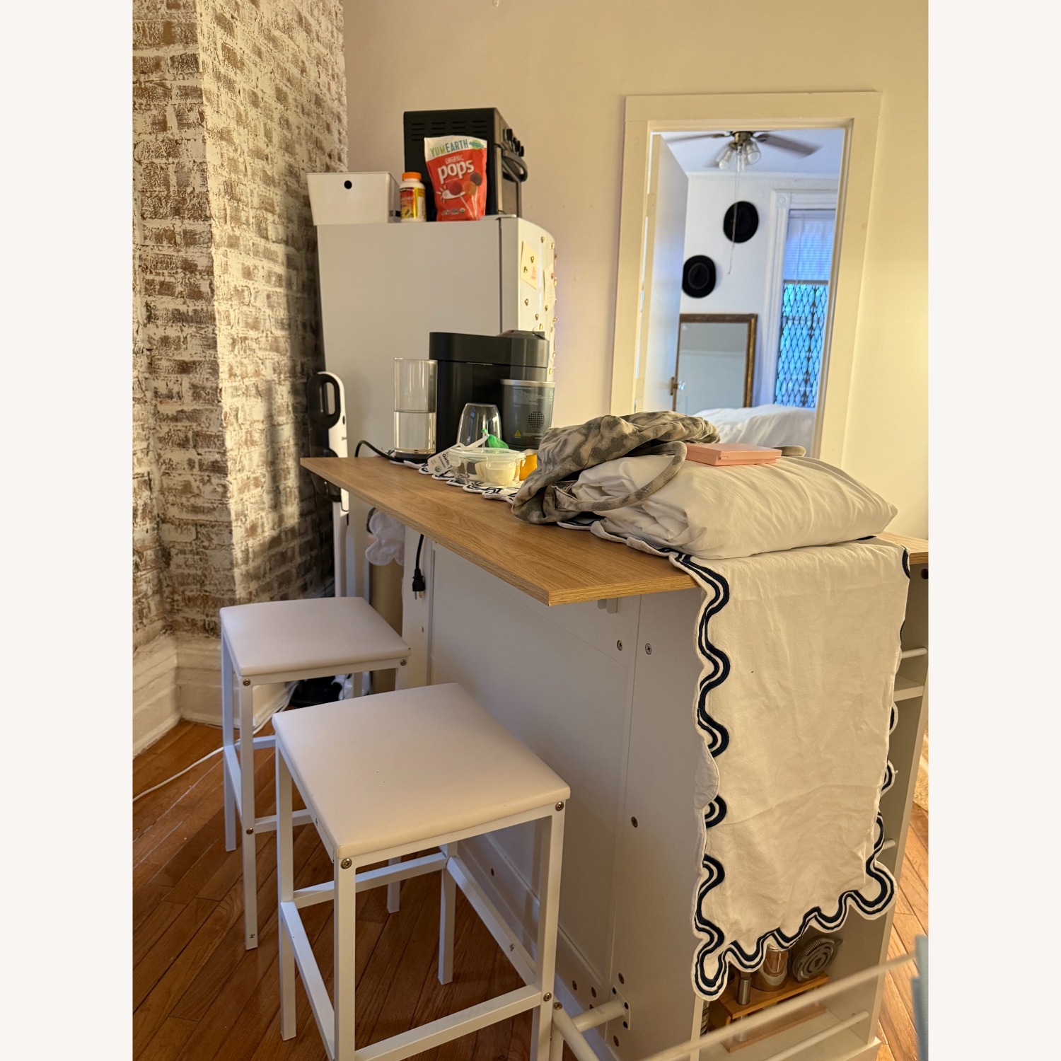 Kitchen Island with Outlet & Stools - image-7