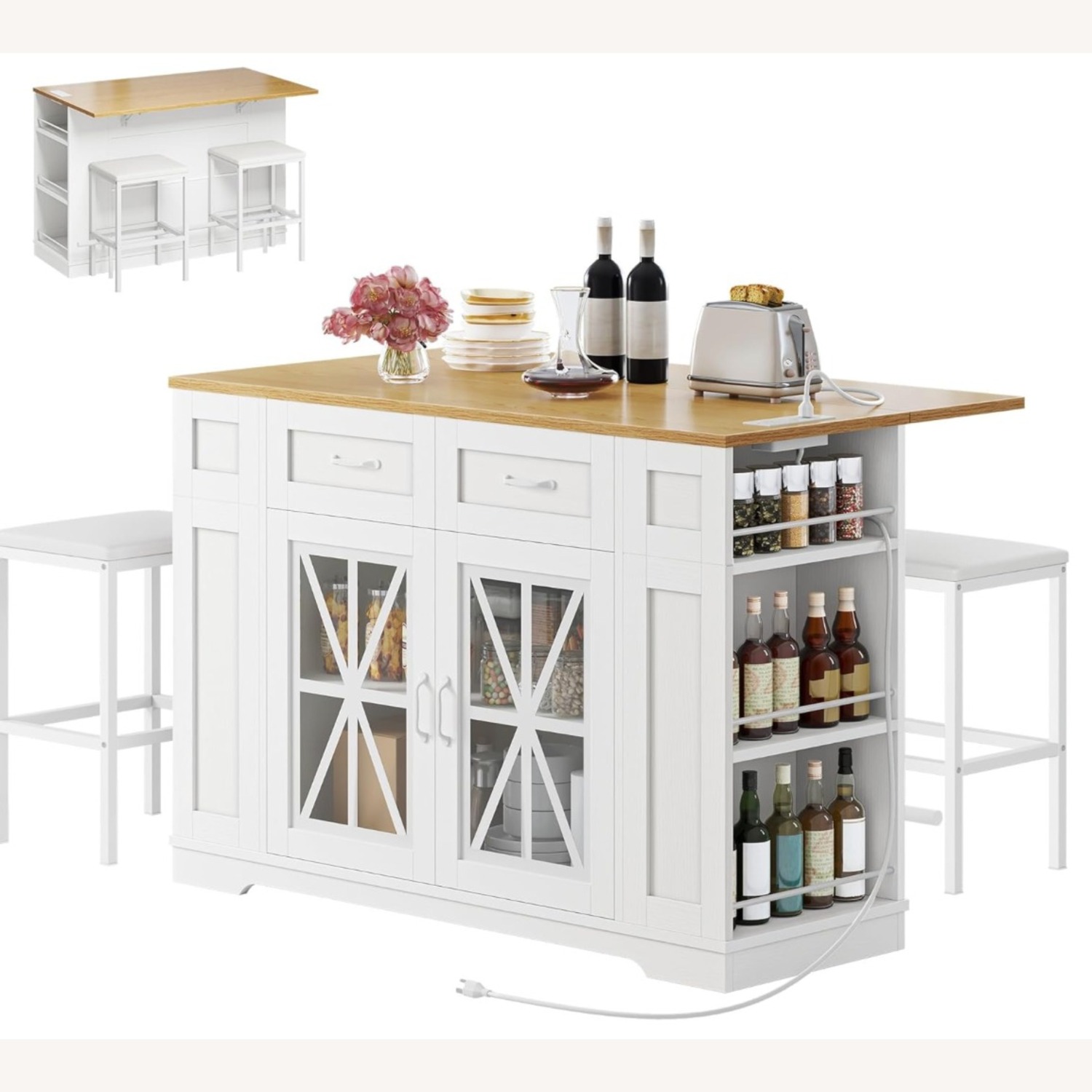 Kitchen Island with Outlet & Stools - image-2