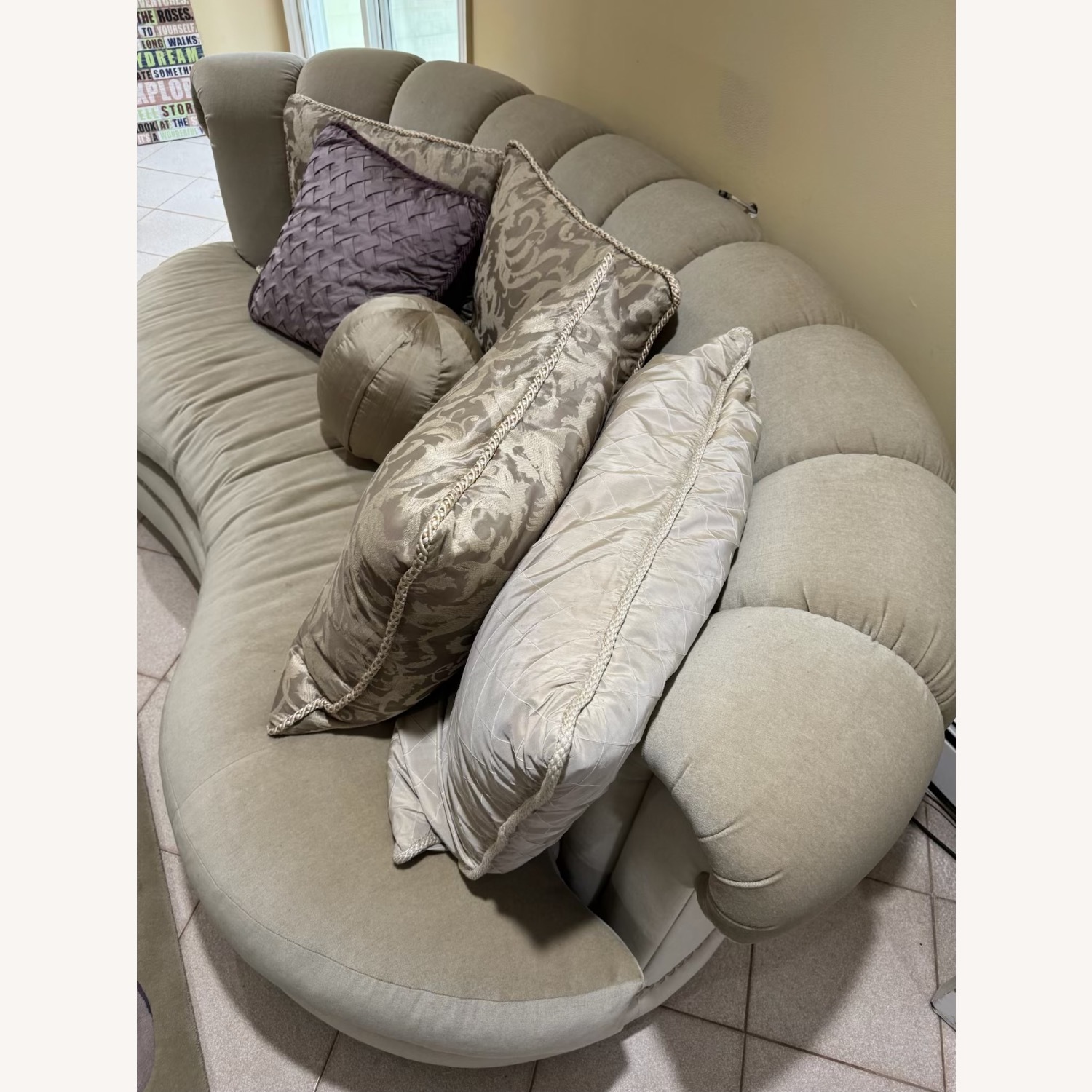 Vintage Velvet Gray/Green Couch - image-7