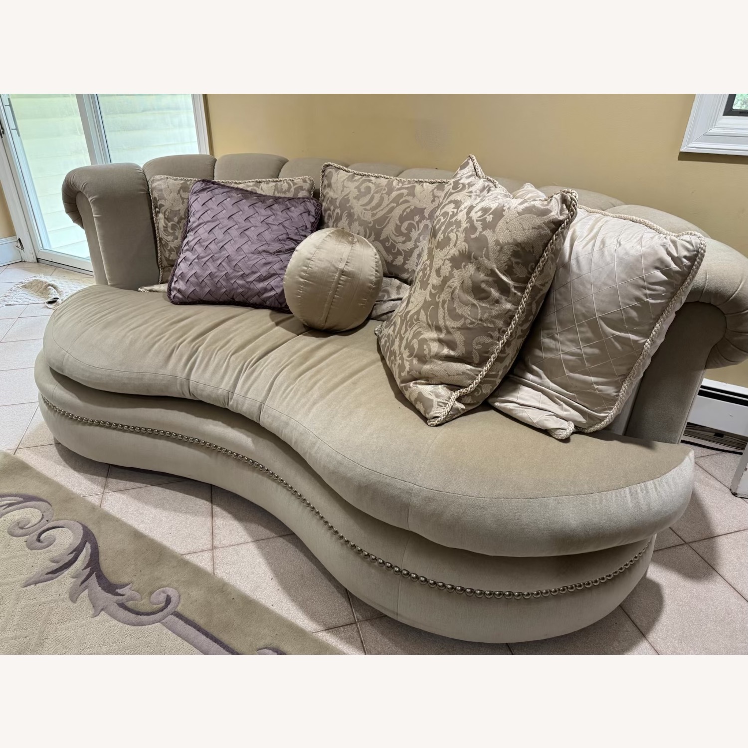 Vintage Velvet Gray/Green Couch - image-5