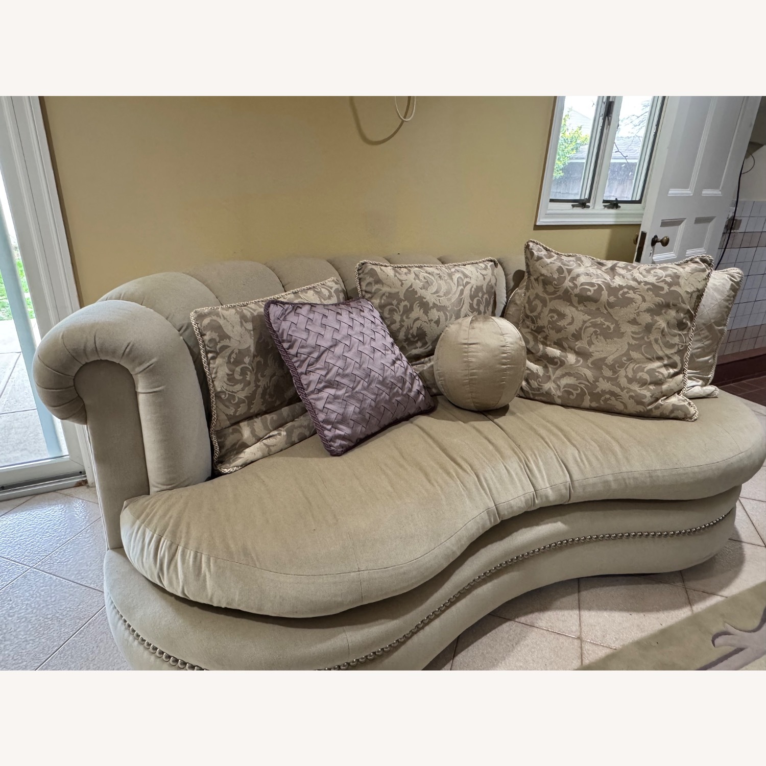 Vintage Velvet Gray/Green Couch - image-1