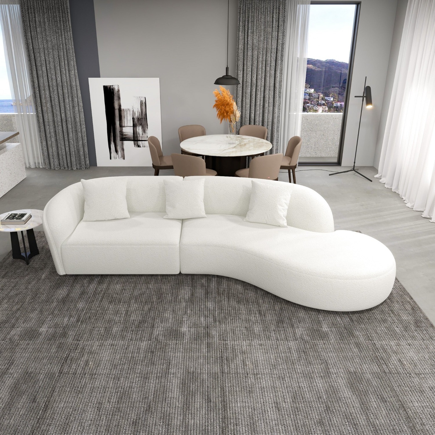Galleria White Boucle Right Sectional Sofa - image-3