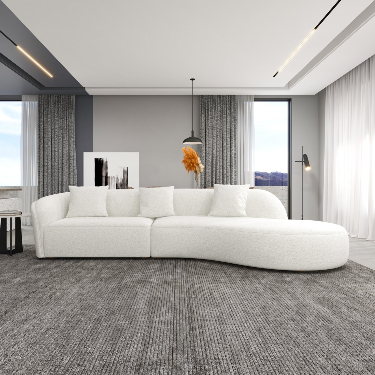 Galleria White Boucle Right Sectional Sofa - image-5