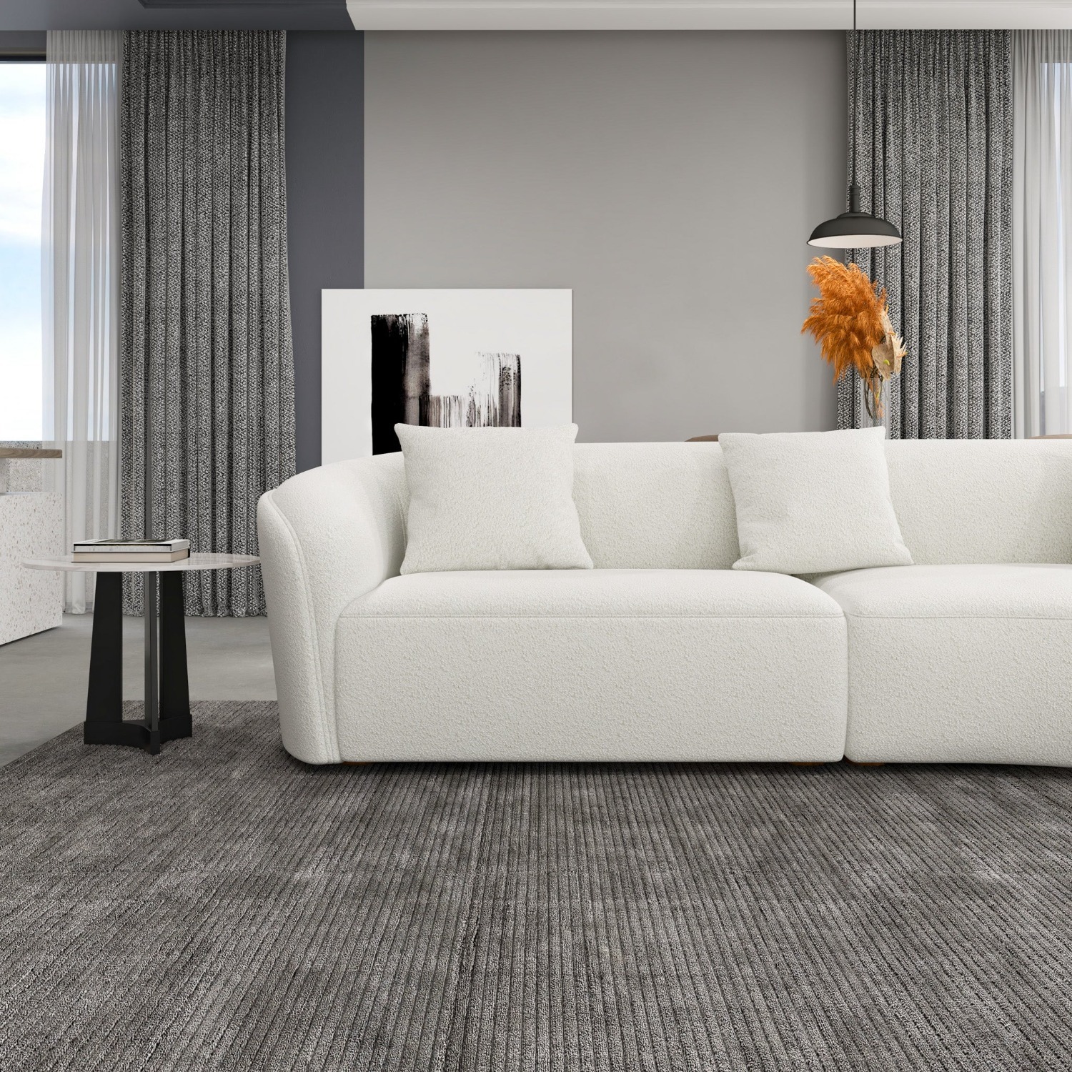 Galleria White Boucle Right Sectional Sofa - image-6