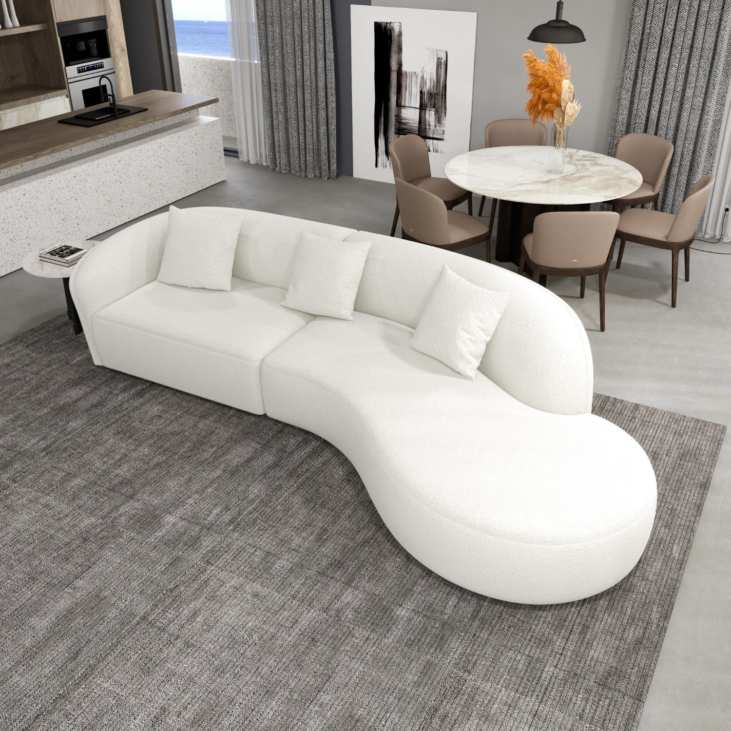 Galleria White Boucle Right Sectional Sofa - image-4
