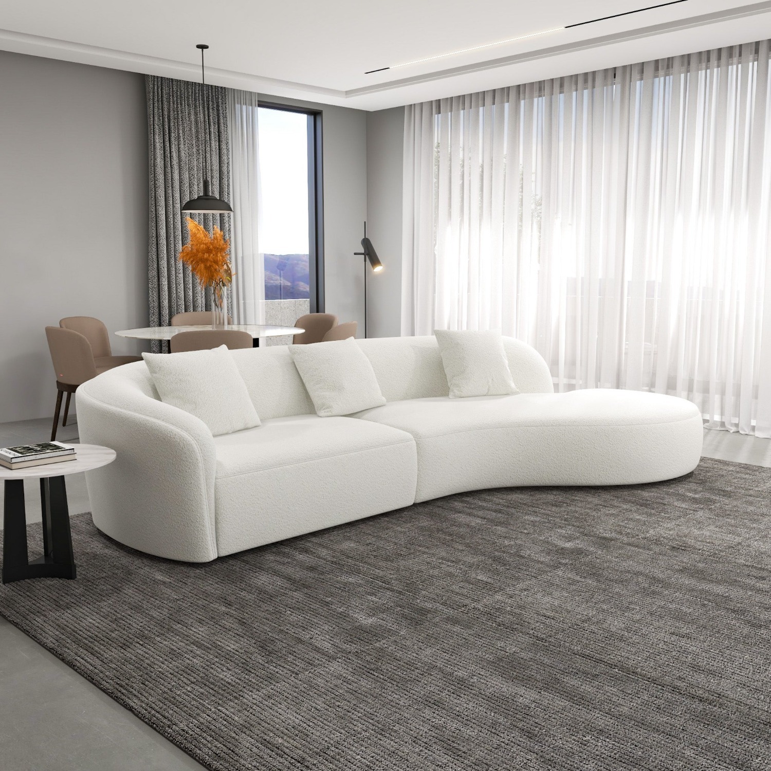 Galleria White Boucle Right Sectional Sofa - image-2