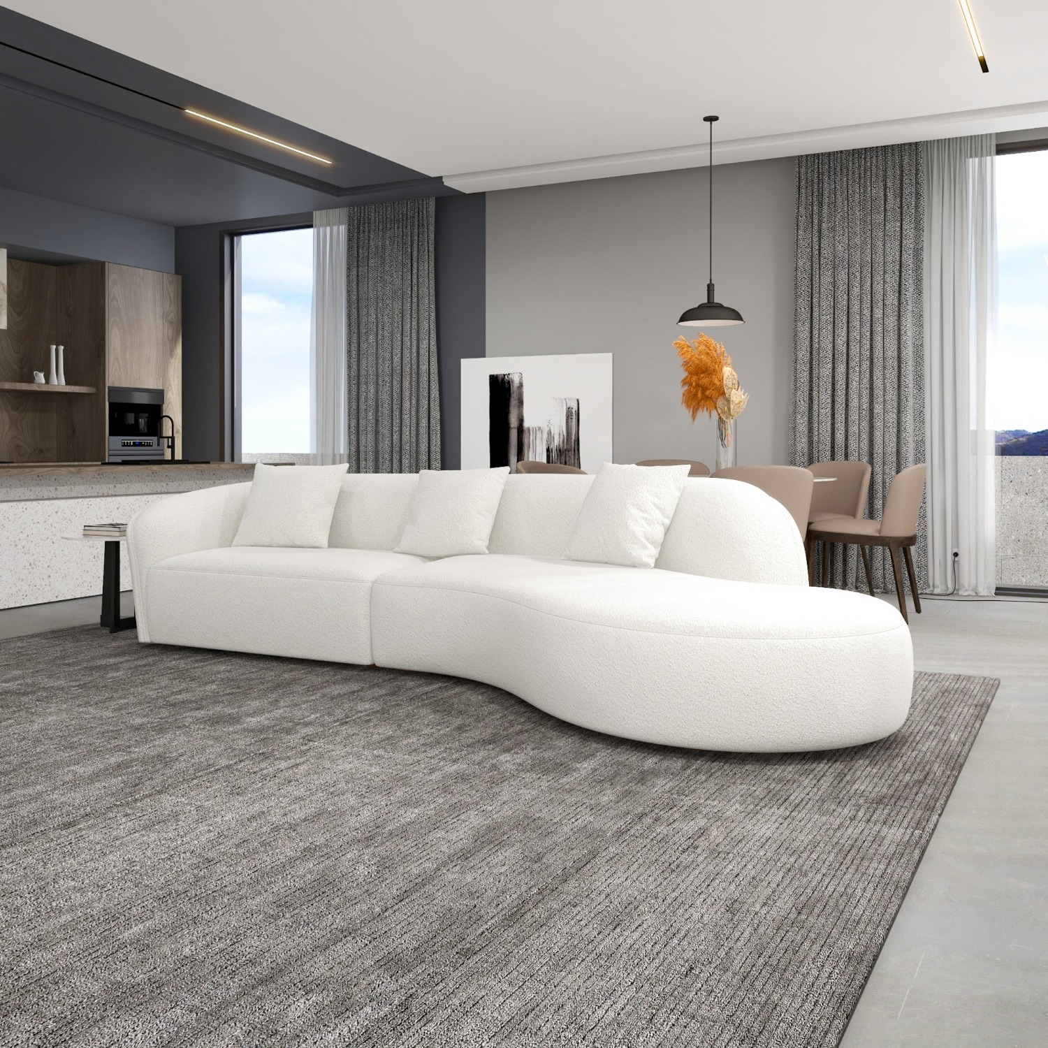 Galleria White Boucle Right Sectional Sofa - image-1