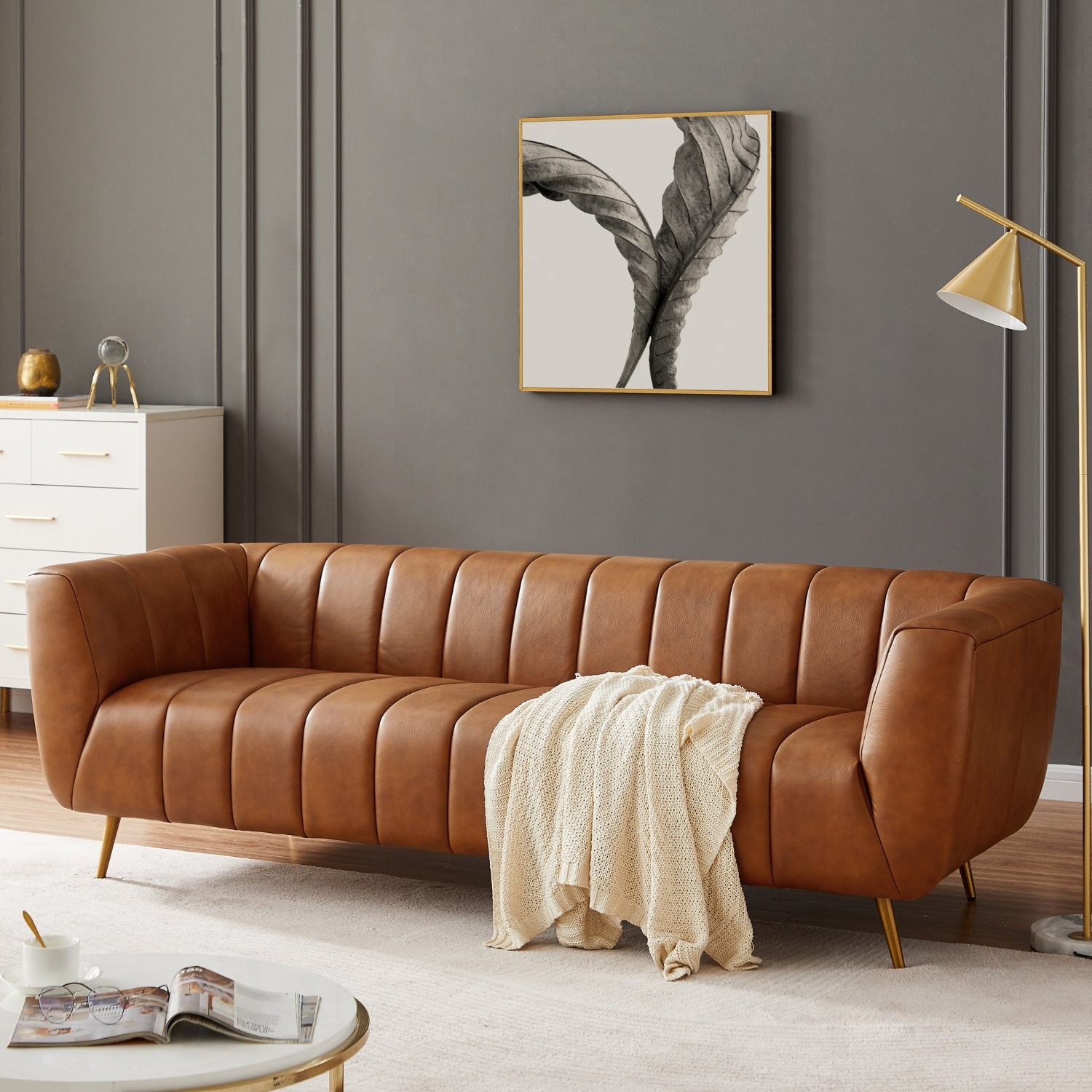 Clodine Cognac Leather Sofa - image-1