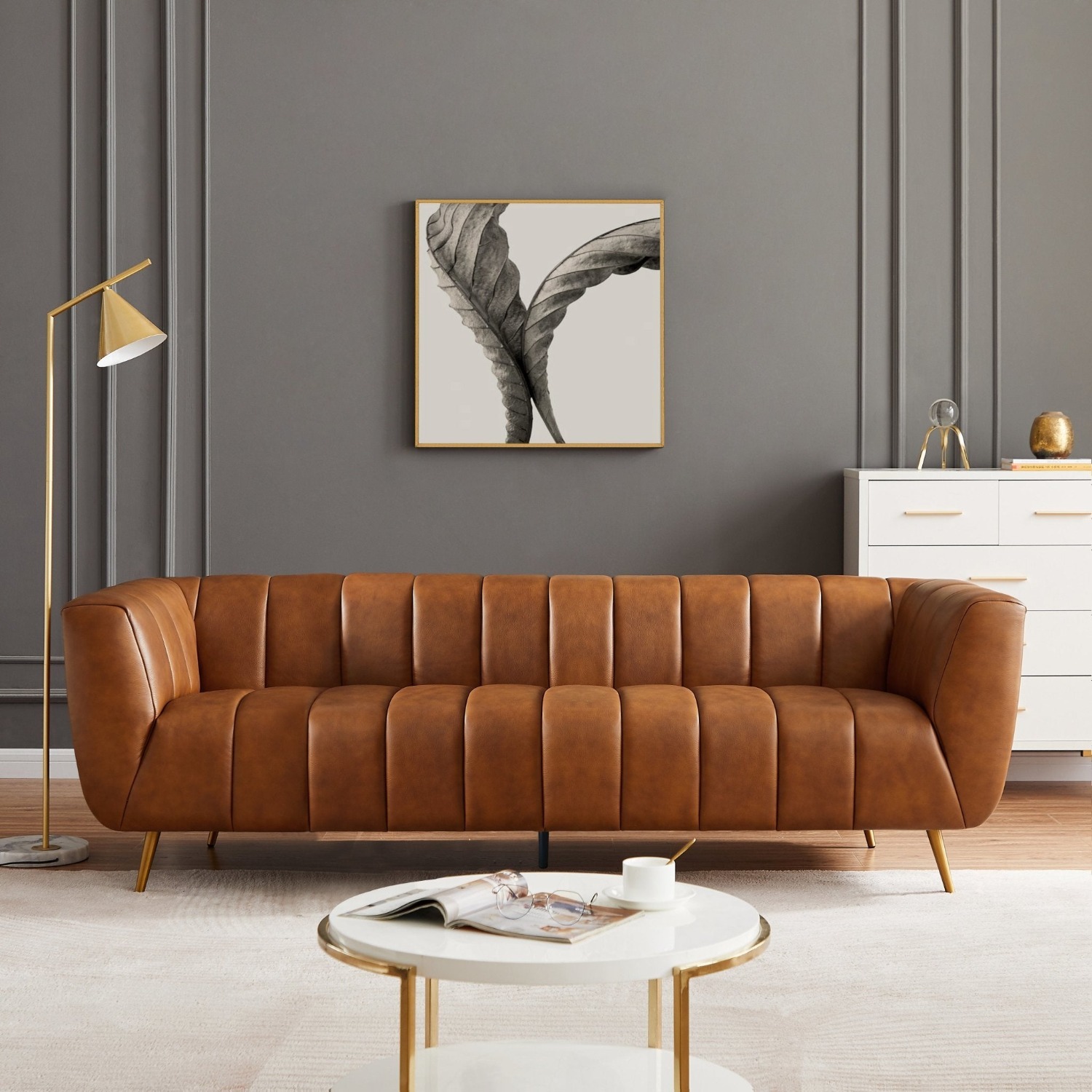 Clodine Cognac Leather Sofa - image-3