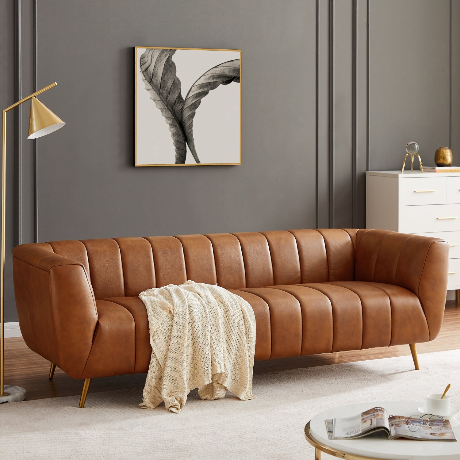 Clodine Cognac Leather Sofa - image-2
