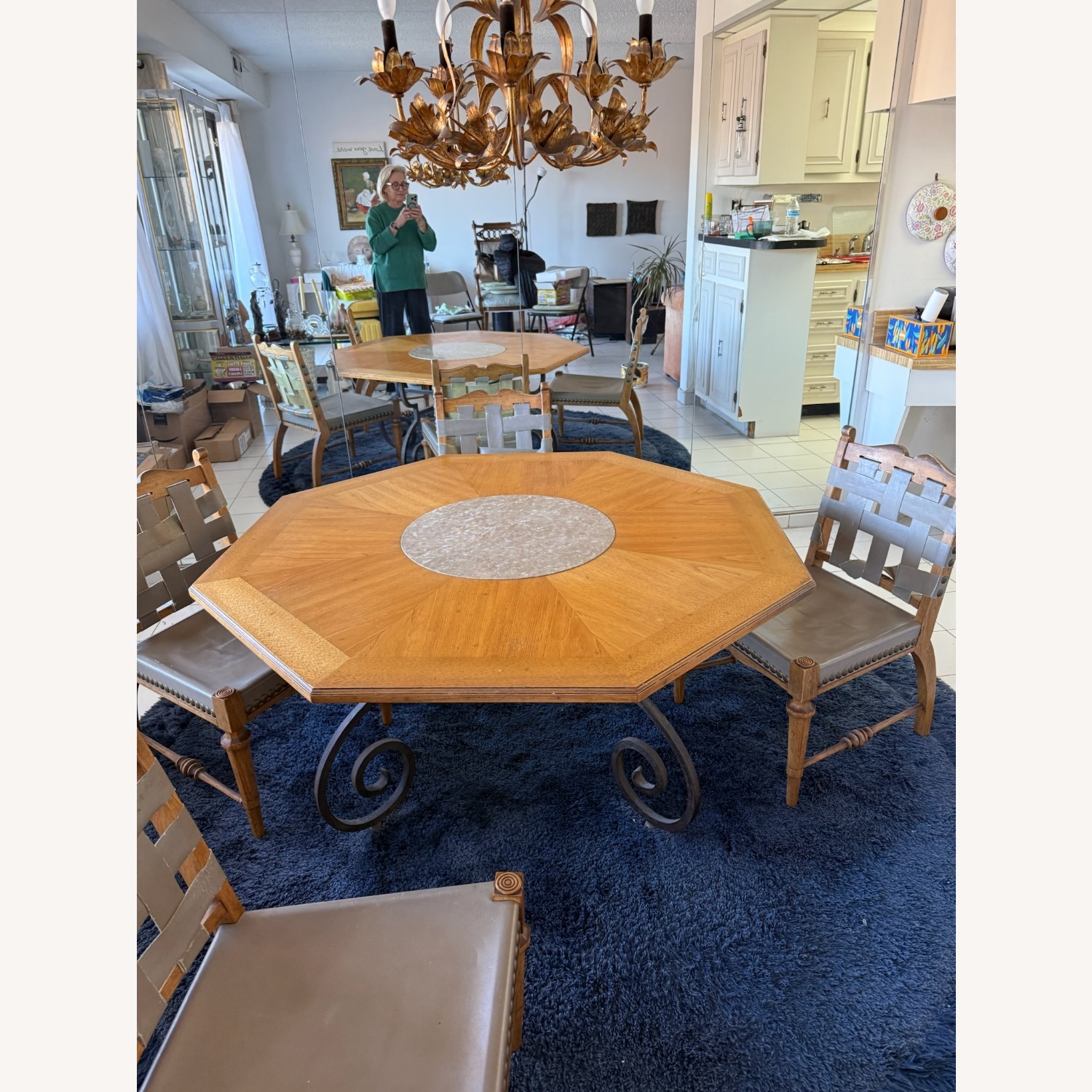 Vintage Wood W Marble Dining Table - image-7