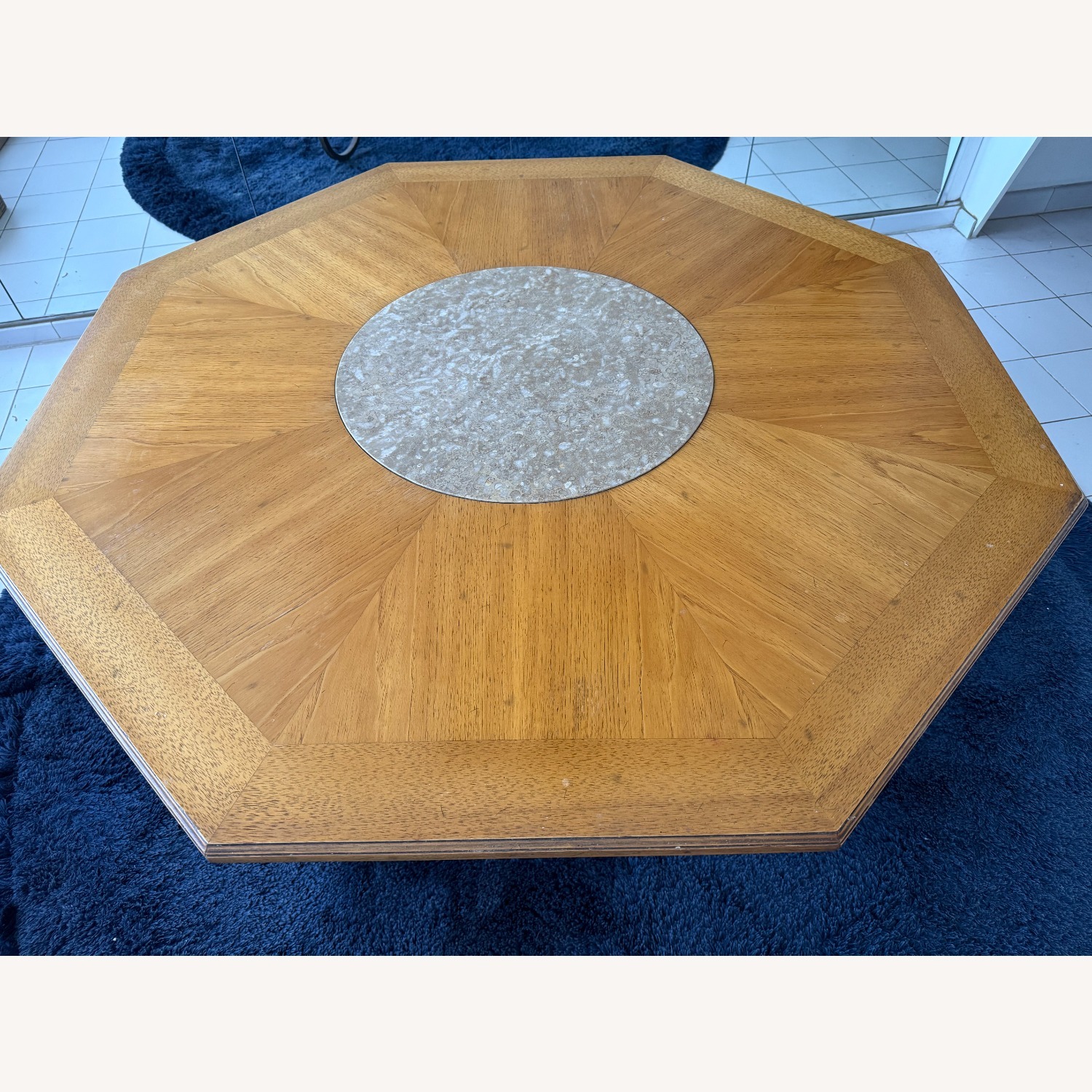 Vintage Wood W Marble Dining Table - image-1