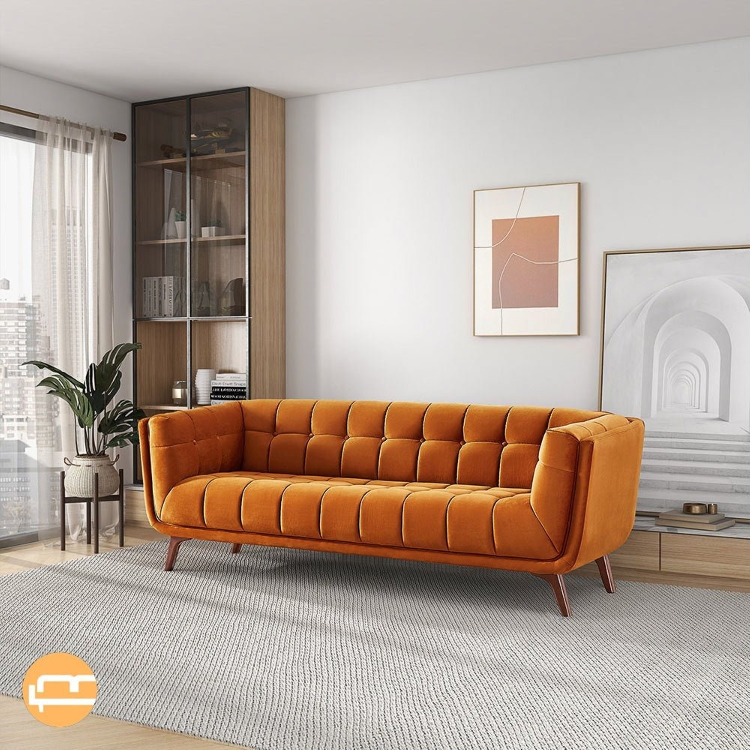Kano Burnt Orange Velvet Sofa - image-4