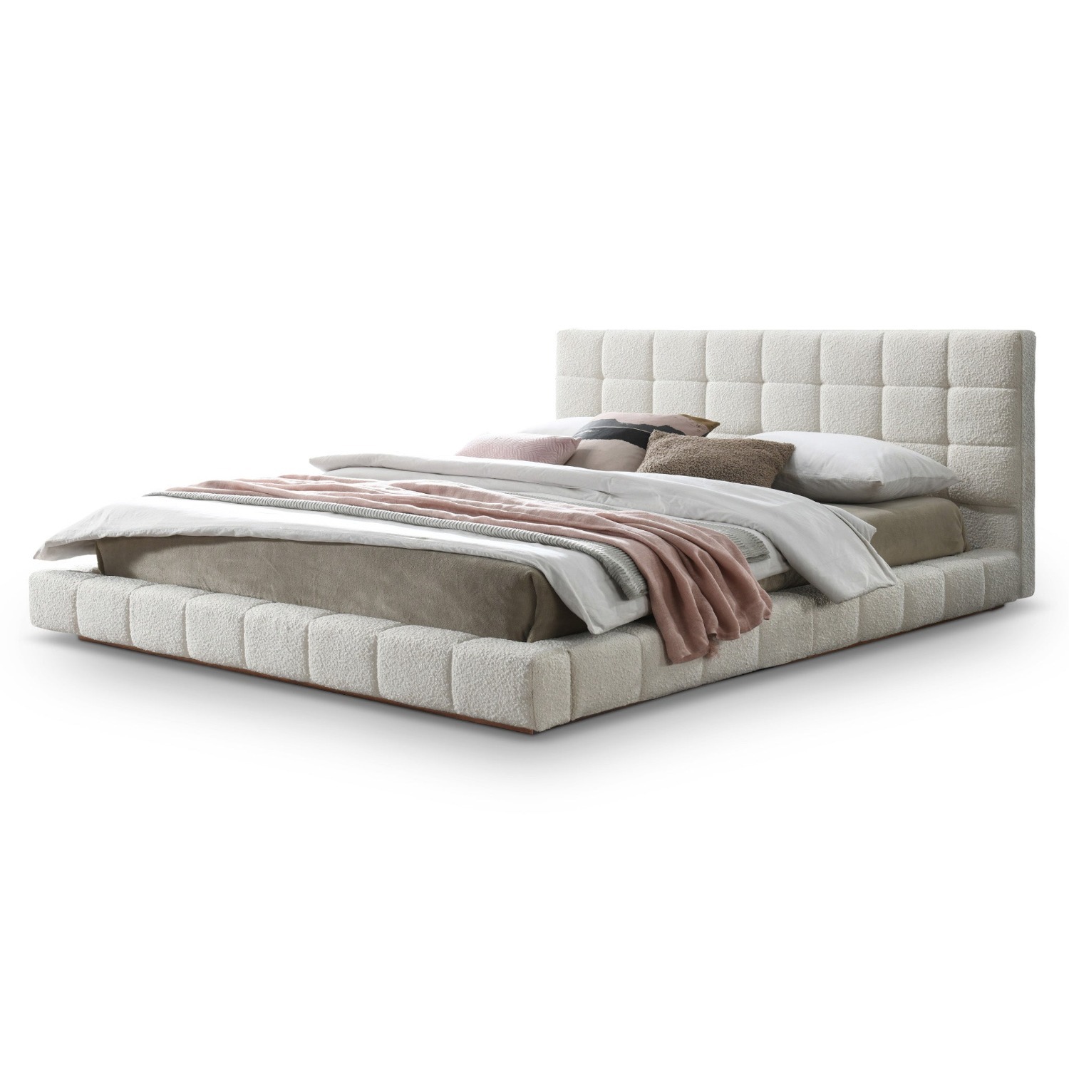 Hughes King Ivory Boucle Platform Bed - image-1