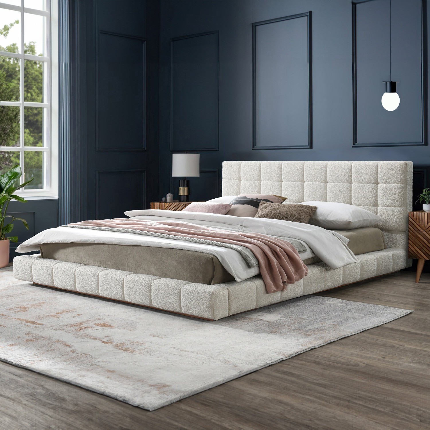 Hughes King Ivory Boucle Platform Bed - image-4