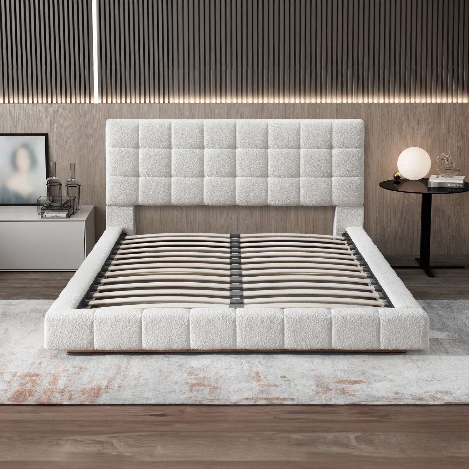 Hughes King Ivory Boucle Platform Bed - image-5