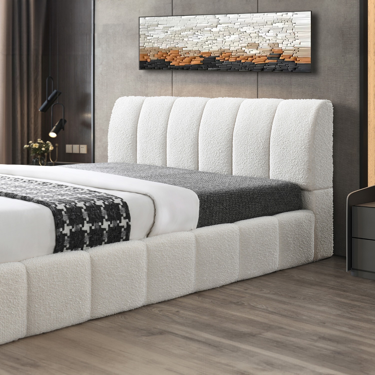 Pearce White Boucle King Bed - image-4