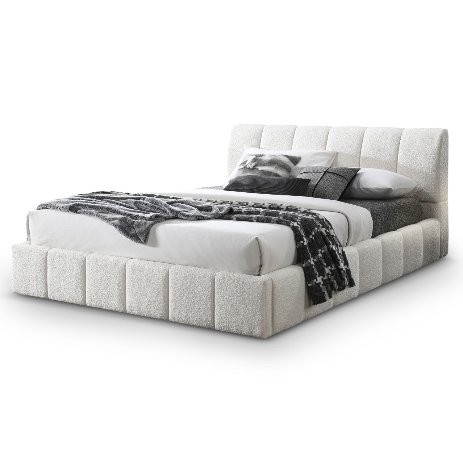 Pearce White Boucle King Bed - image-1