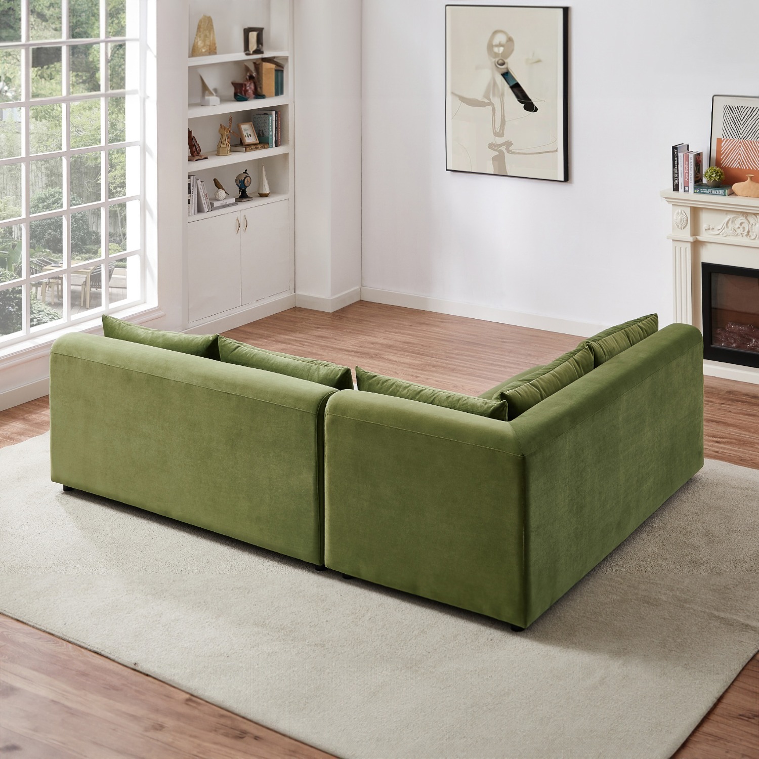Albany Olive Green Velvet Corner Sectional Sofa - image-1