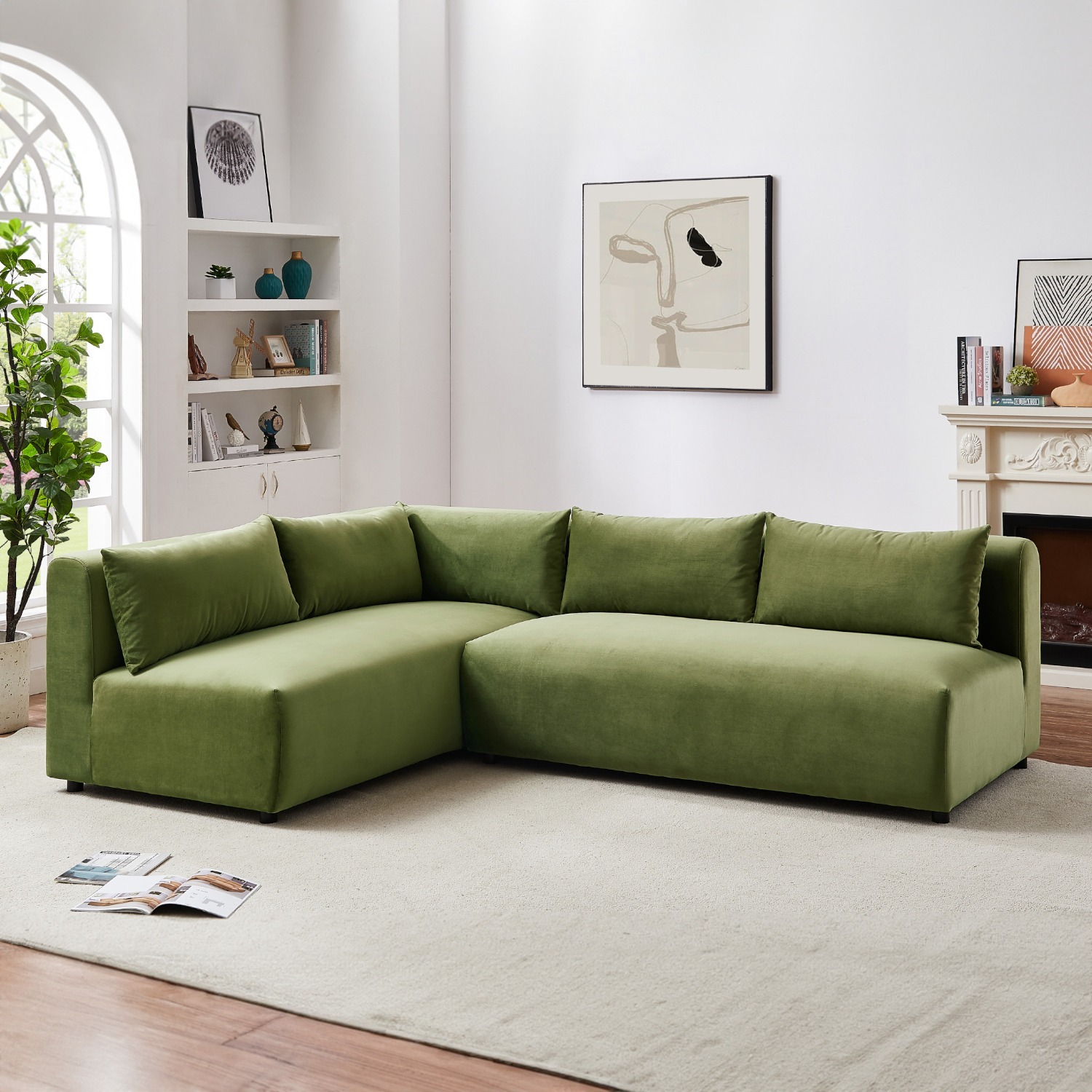 Albany Olive Green Velvet Corner Sectional Sofa - image-2