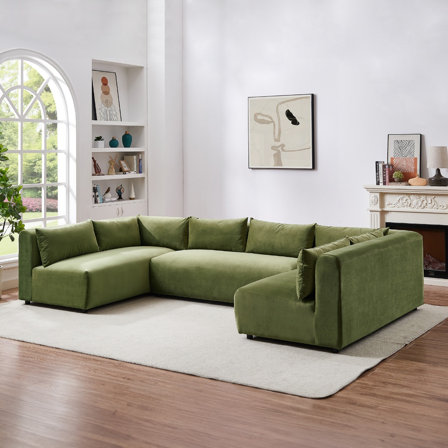 Albany Olive Green Velvet Corner Sectional Sofa - image-4