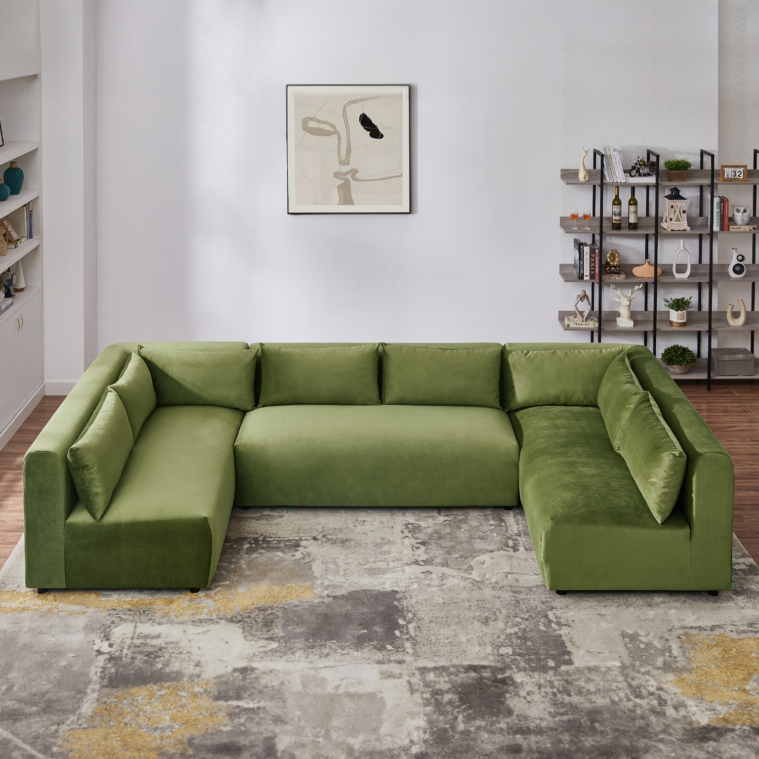 Albany Olive Green Velvet Corner Sectional Sofa - image-3
