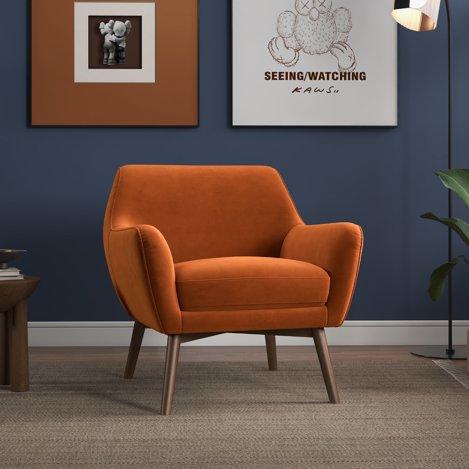 Penny Orange Velvet Lounge Chair - image-0