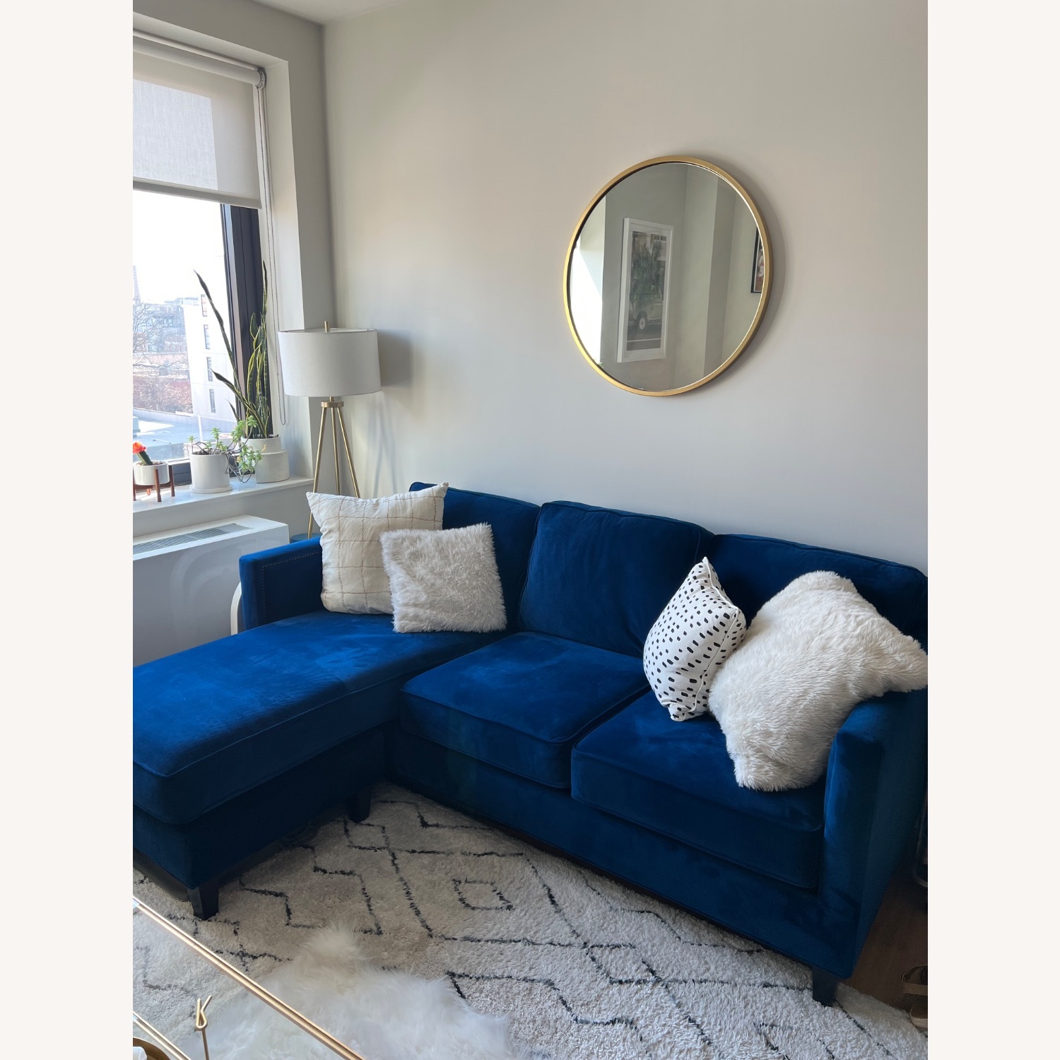 Apt2B Cobalt Blue Velvet Sectional  - image-1