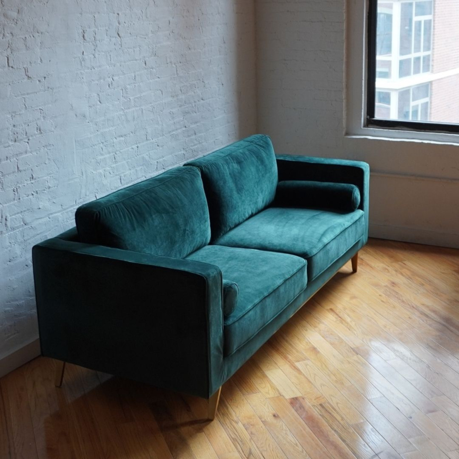 Mid Century Modern Sofa - Green Velvet - image-4