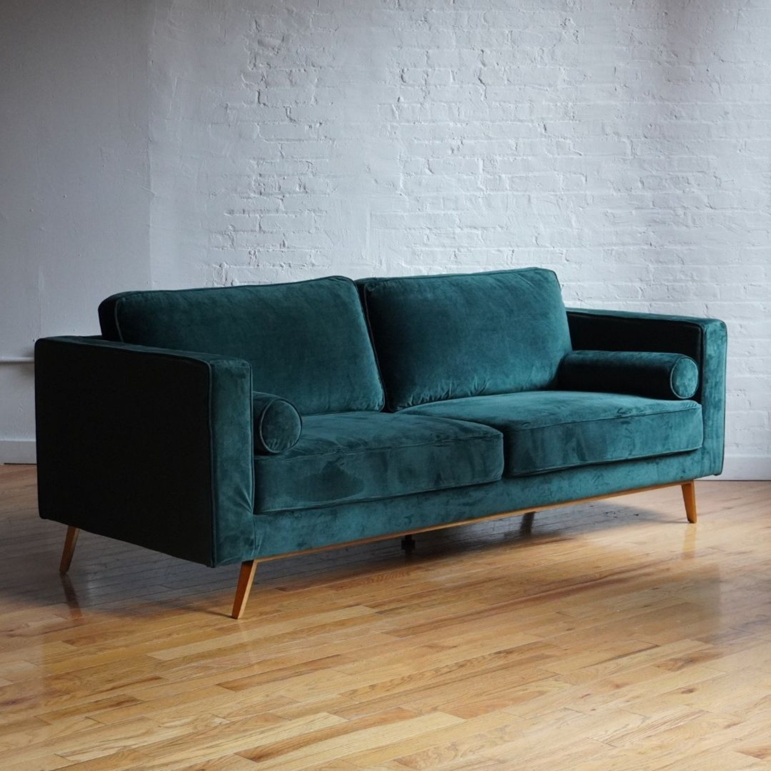 Mid Century Modern Sofa - Green Velvet - image-0