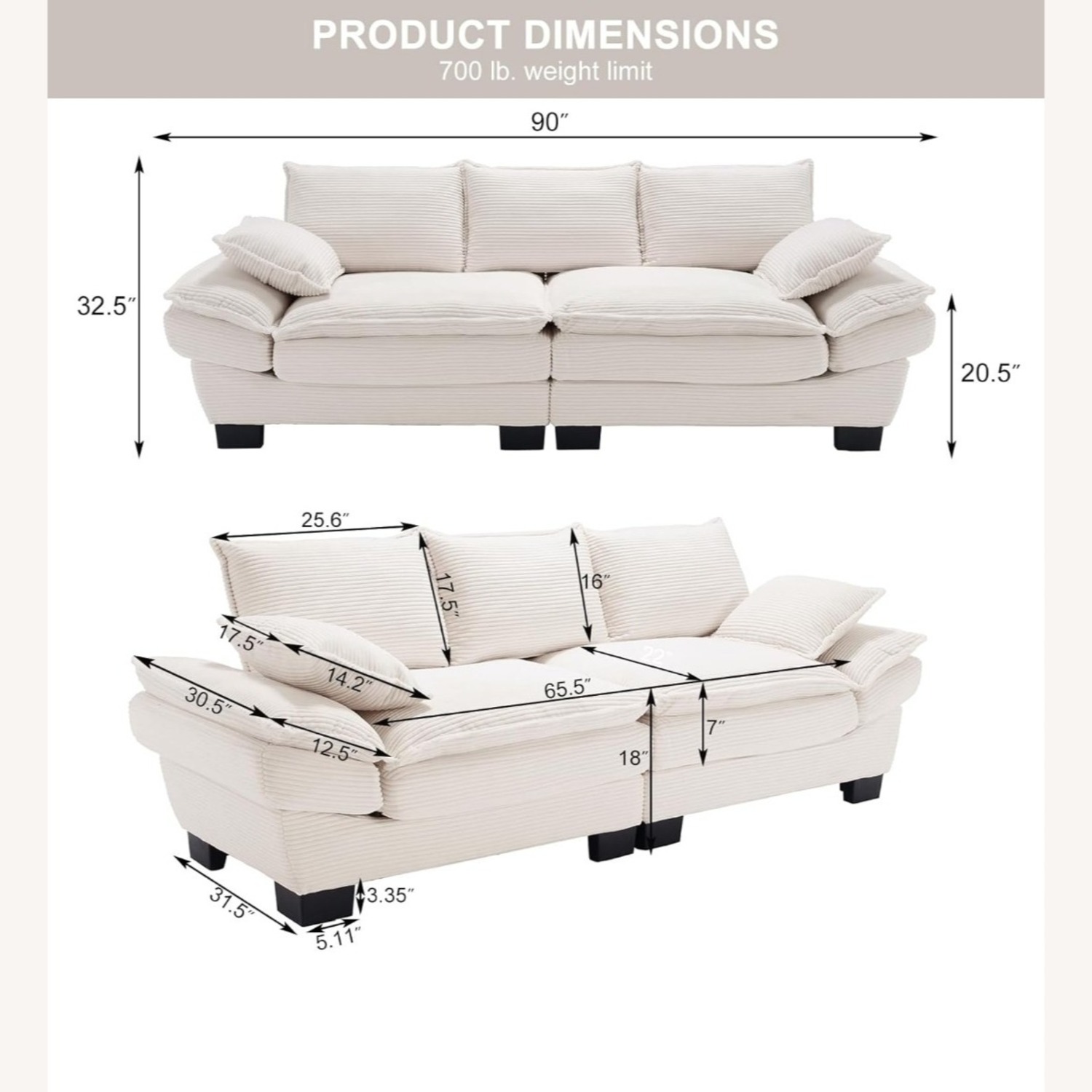 Oversized Beige Sofa/Loveseat - image-3