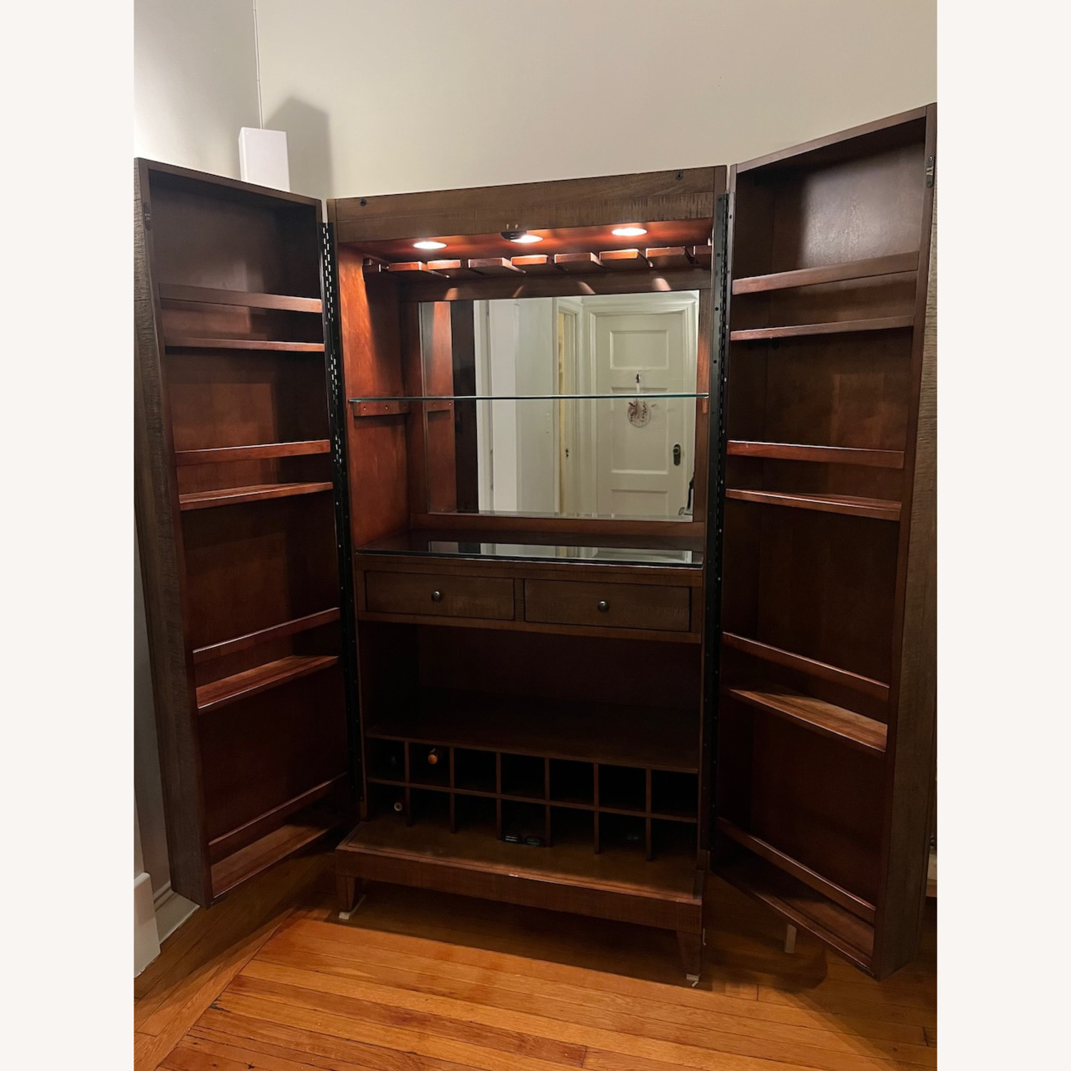 Pottery Barn Mahogany Bar Cabinet with Lights - image-7
