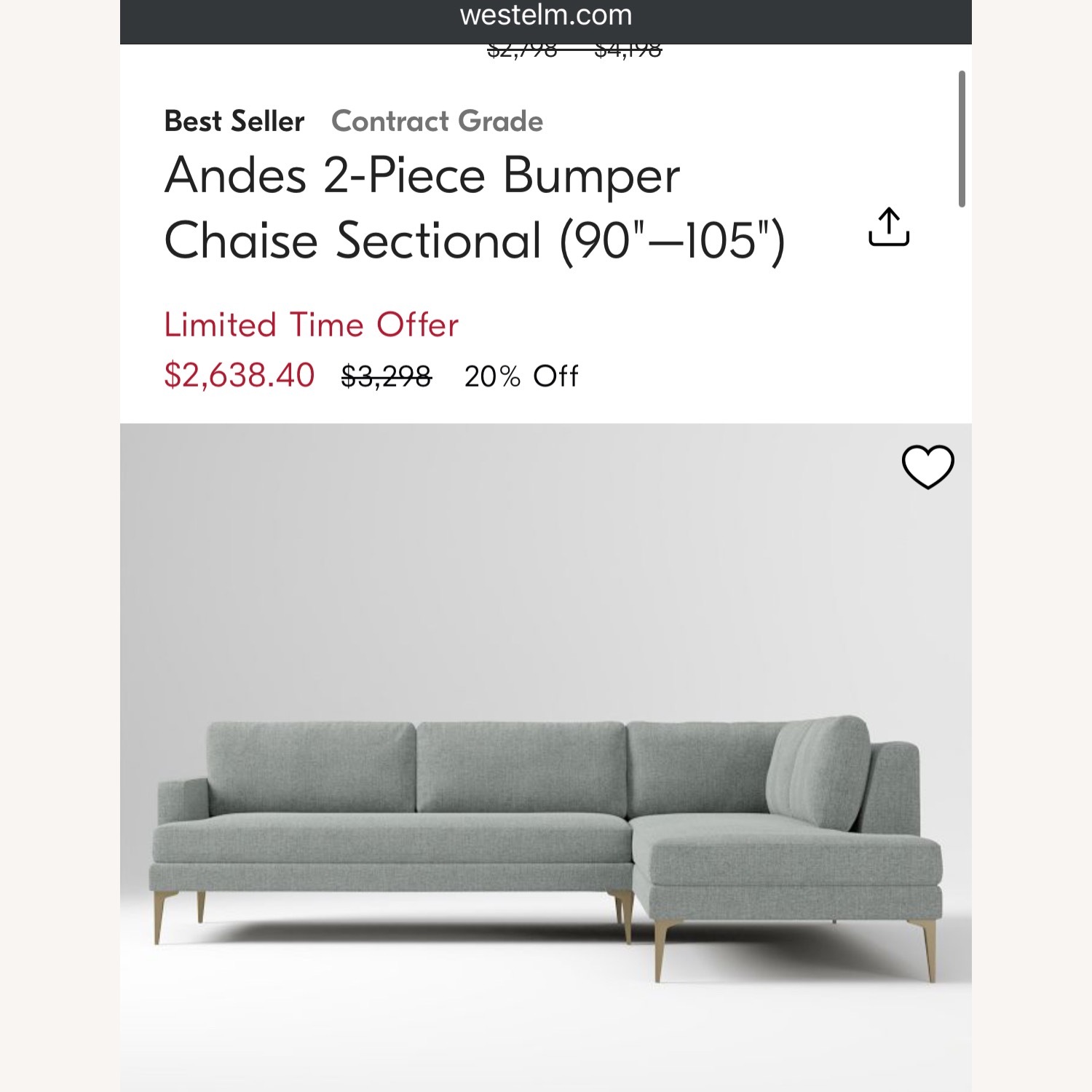 West Elm Andes Mineral Gray Sectional - image-8
