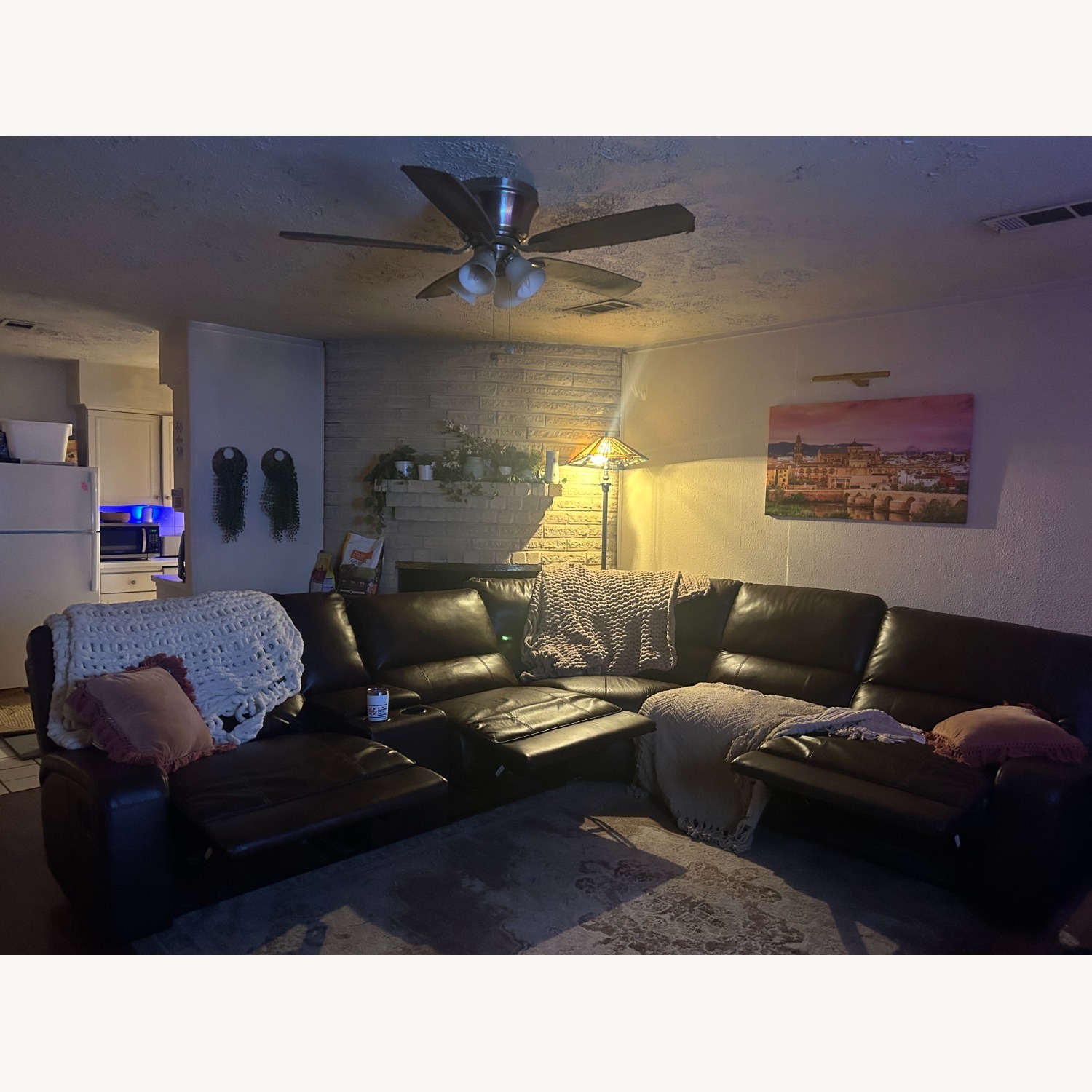 Dark Brown Leather Reclining Couch - image-2