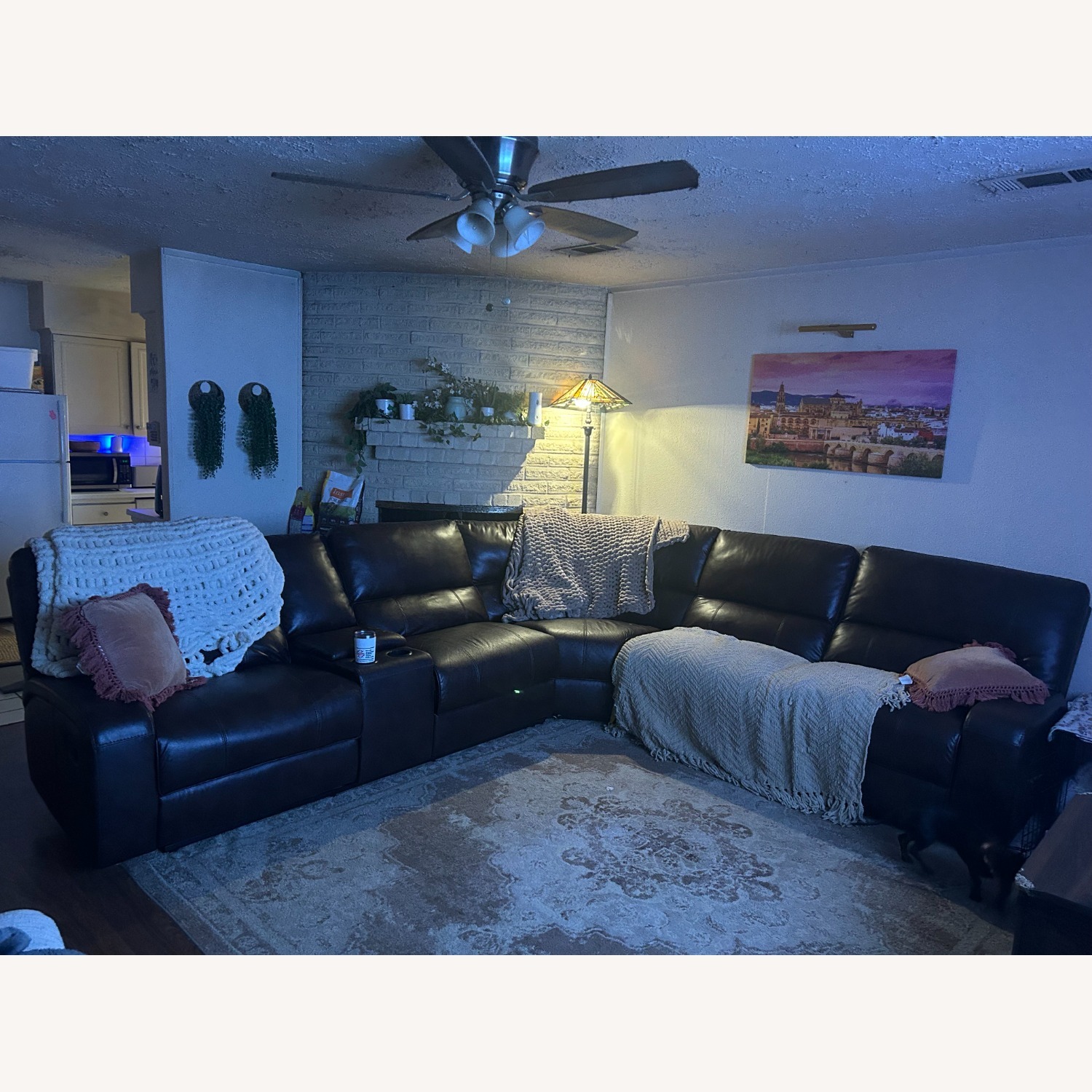 Dark Brown Leather Reclining Couch - image-4