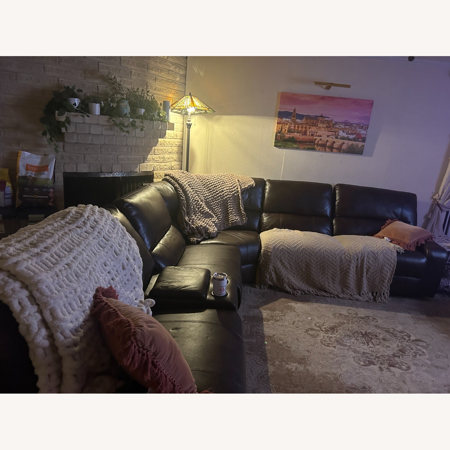 Dark Brown Leather Reclining Couch - image-3