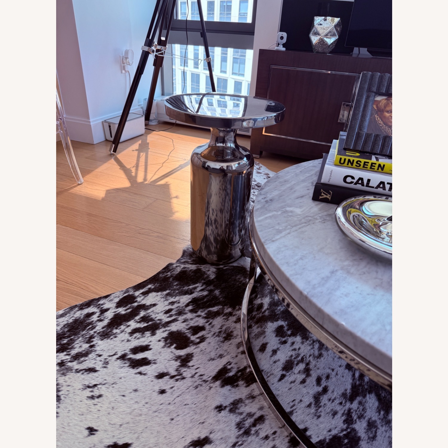 CB2 Cheval Polished Silver Side Table - image-1