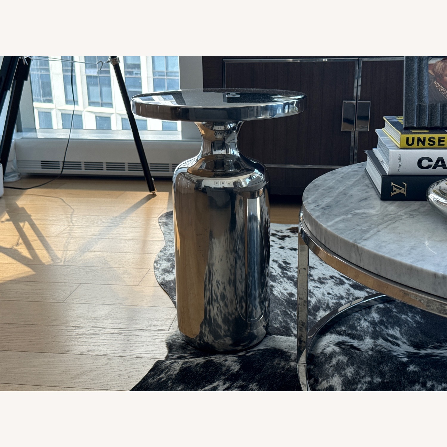 CB2 Cheval Polished Silver Side Table - image-2