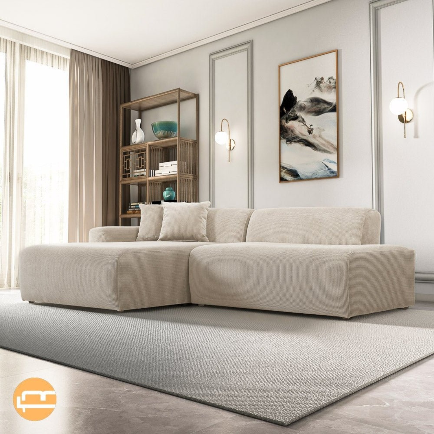 Dexter Cream Corduroy Sectional Left Facing Chaise - image-3