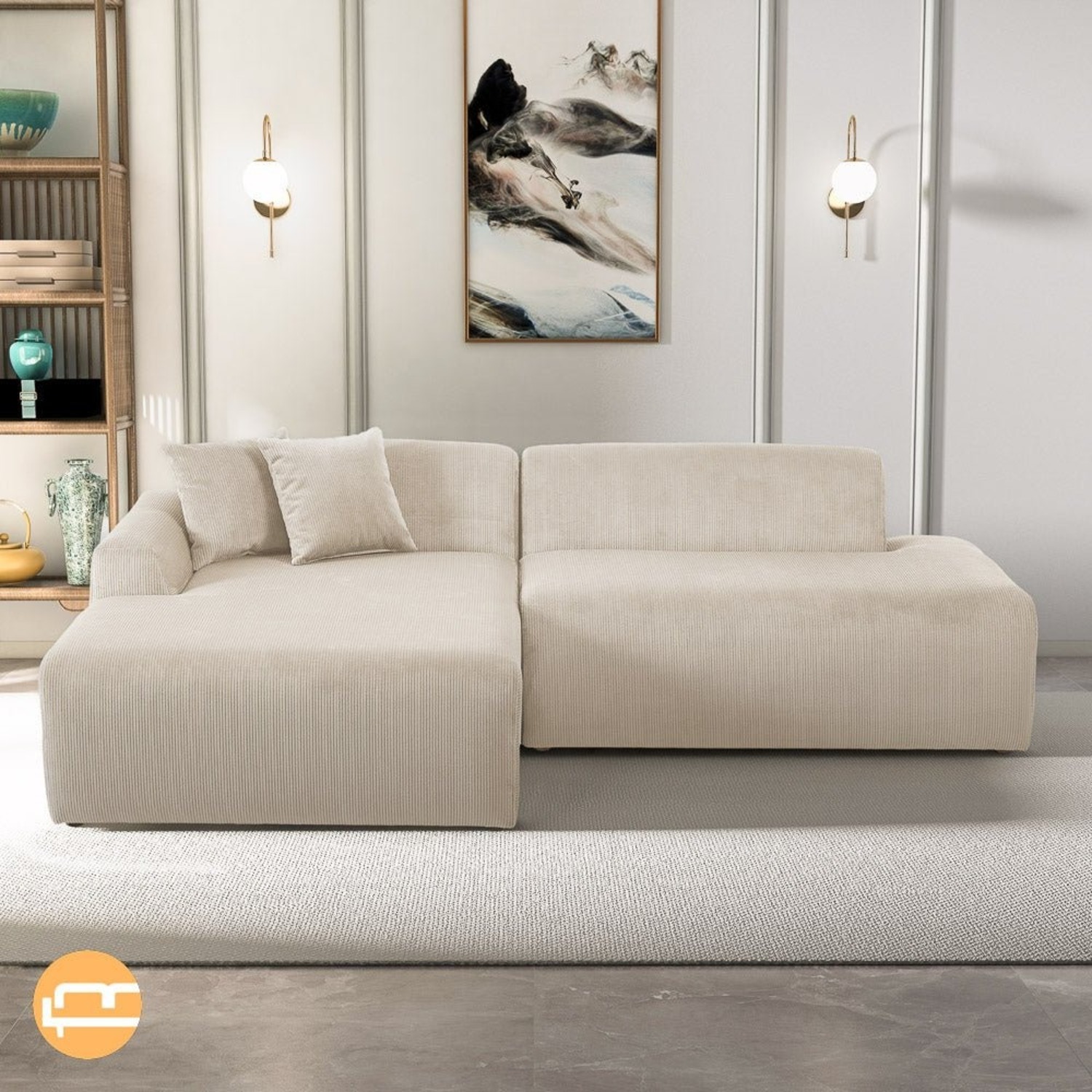 Dexter Cream Corduroy Sectional Left Facing Chaise - image-4